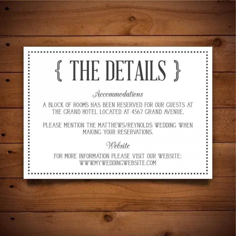 Printable Vintage Wedding Information Card Template – Dark Regarding Wedding Hotel Information Card Template