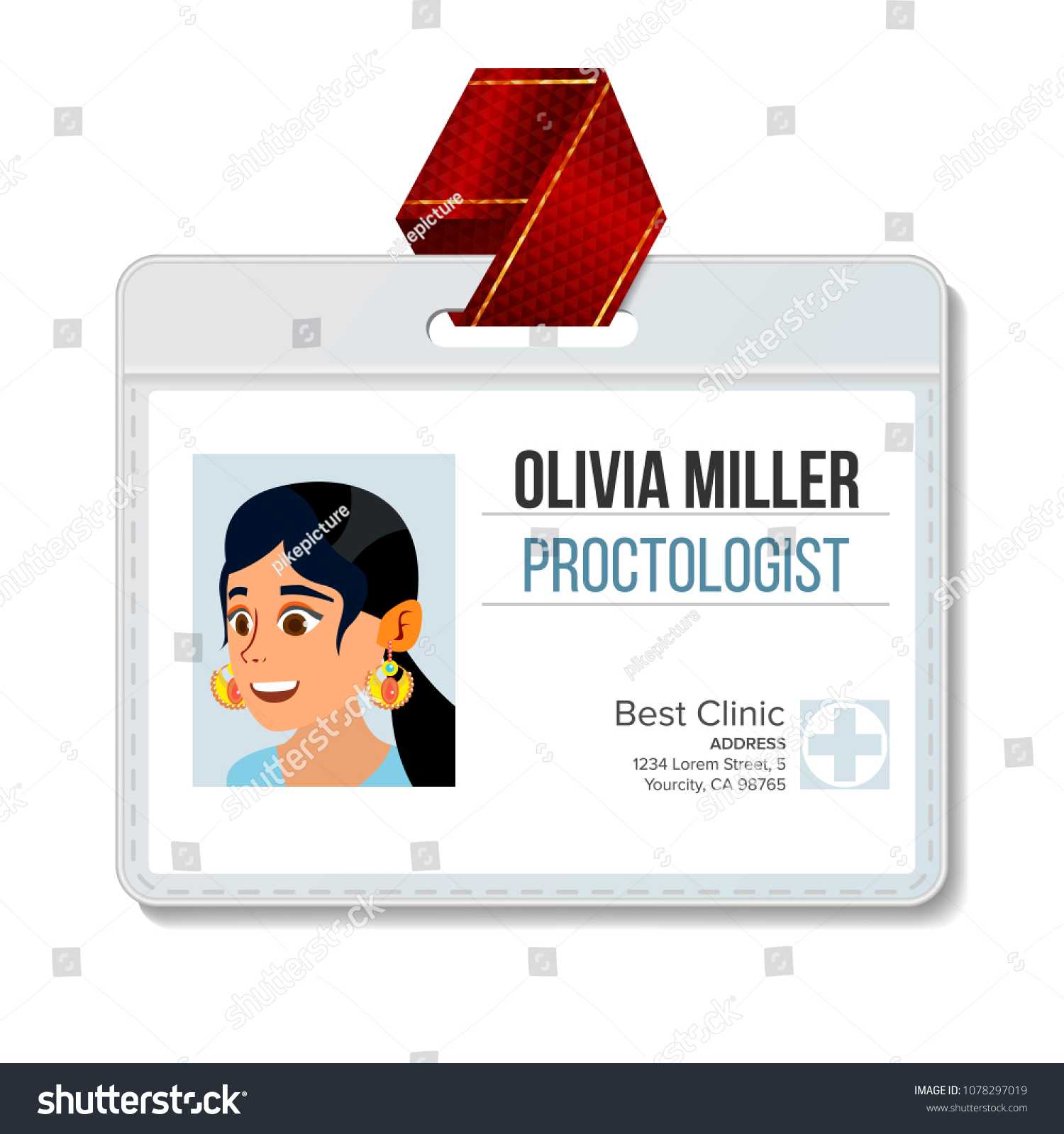 Proctologist Identification Badge Vector Woman Id Stock With Regard To Hospital Id Card Template