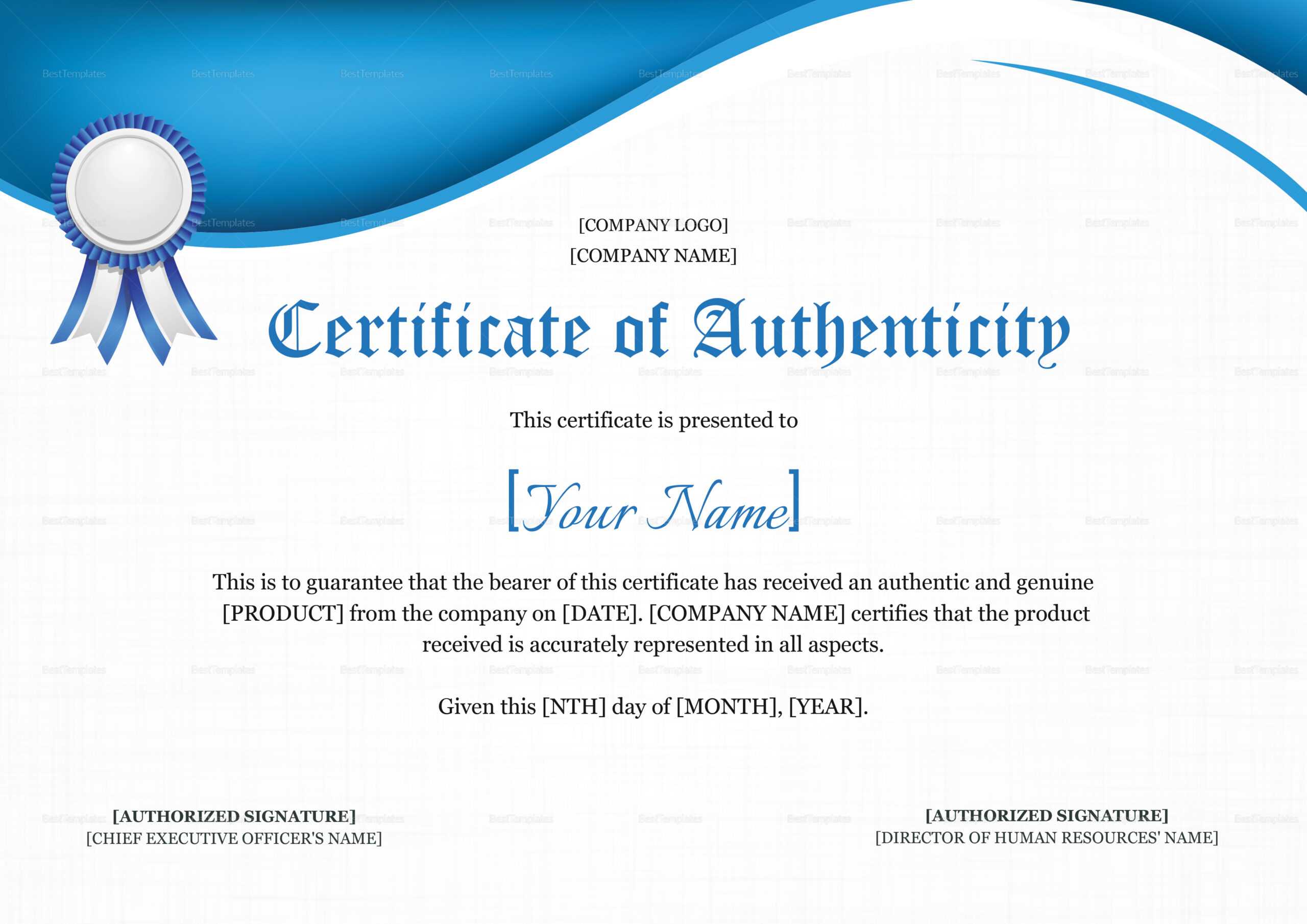 Product Authenticity Certificate Template Inside Certificate Of Authenticity Template
