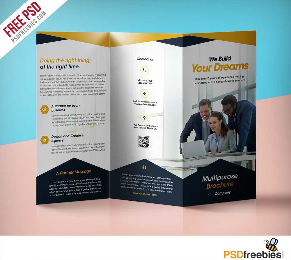 Professional Corporate Tri Fold Brochure Free Psd Template Within 3 Fold Brochure Template Psd Free Download