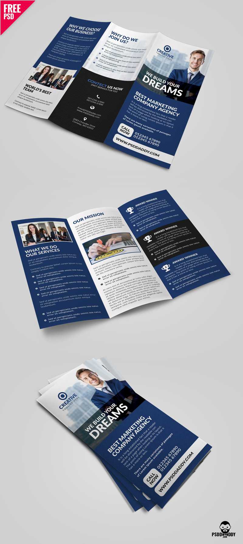 Professional Corporate Tri Fold Brochure Psd | Psddaddy For Free Online Tri Fold Brochure Template