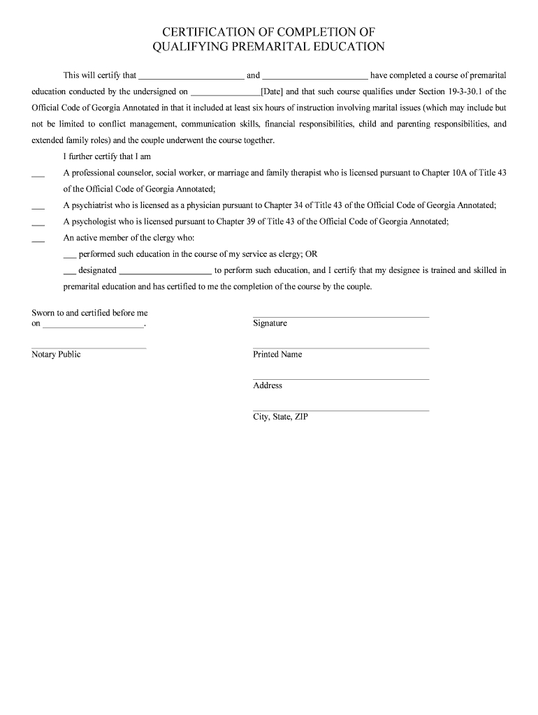 Proof Of Marriage Counseling Letter – Fill Online, Printable Throughout Premarital Counseling Certificate Of Completion Template
