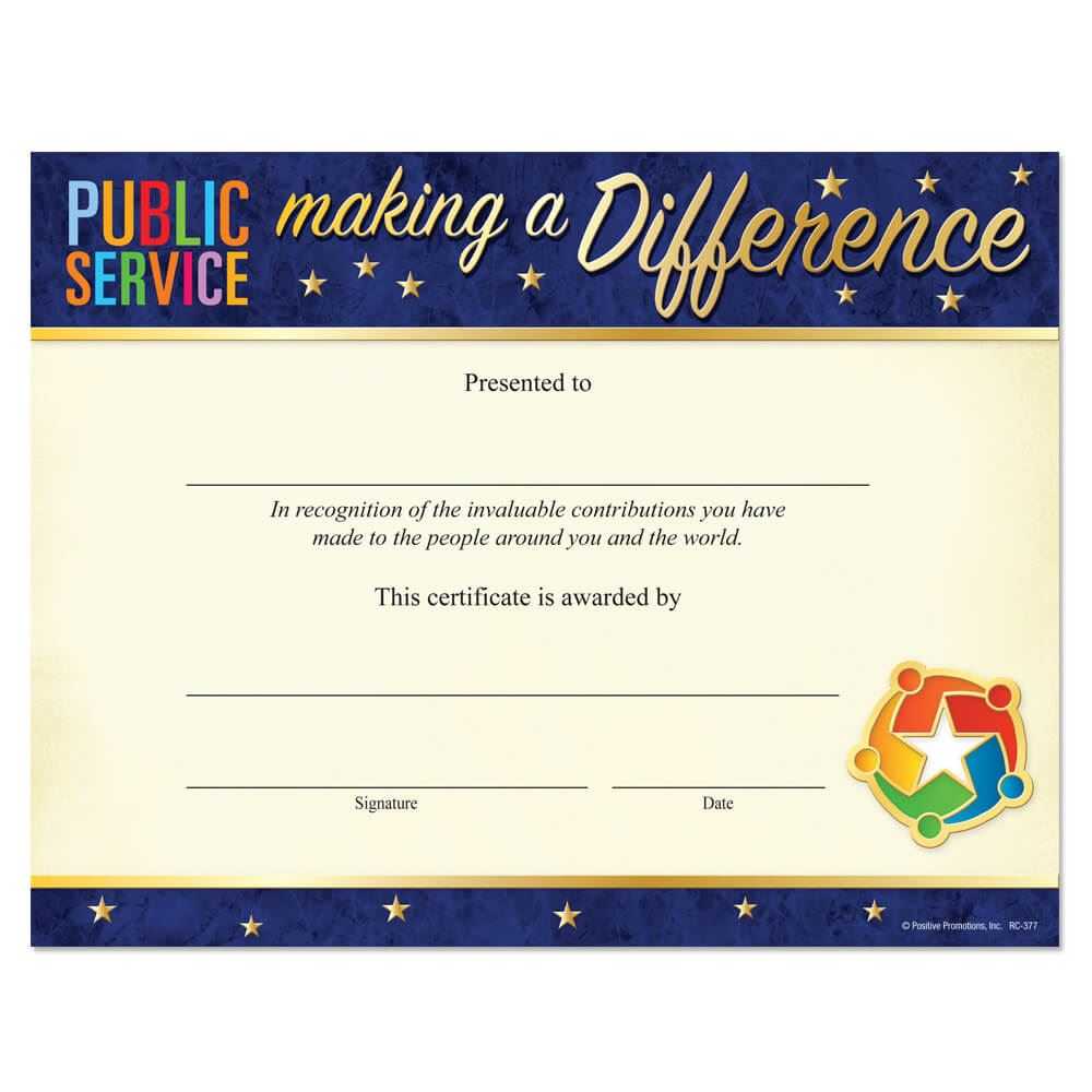 Public Service Making A Difference Foil Stamped Recognition Certificate Pertaining To Safety Recognition Certificate Template