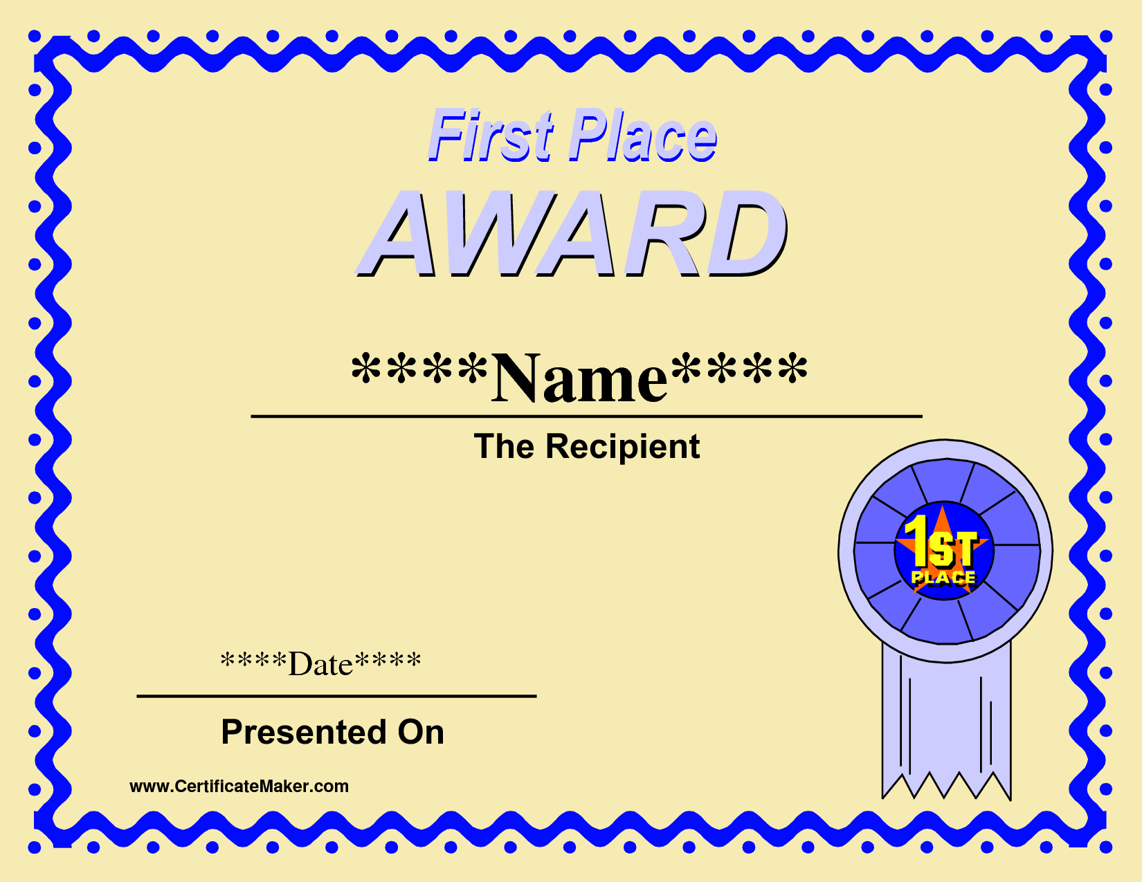 Qualified 1St Place Award Certificate Template With Yellow Intended For First Place Certificate Template