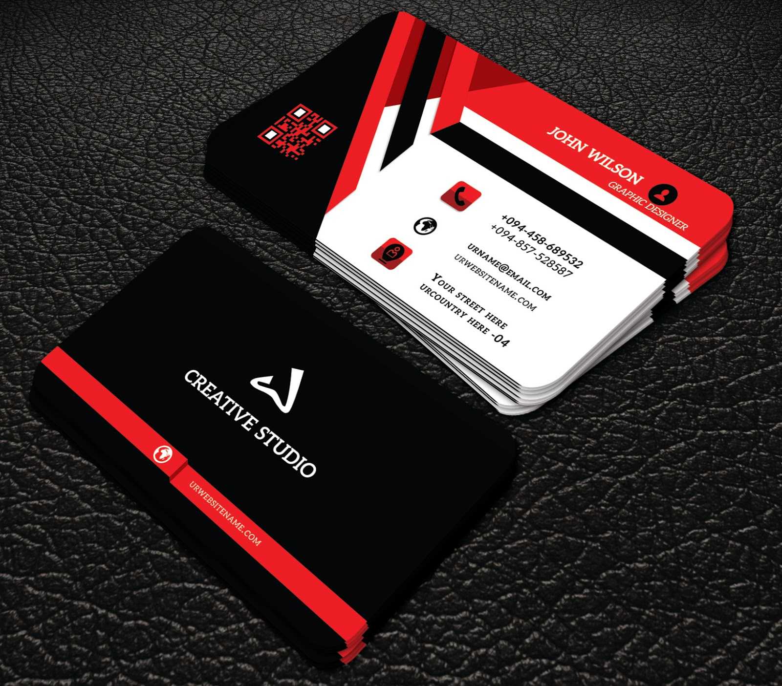 Red And Black Colour Professional Business Cards Free Throughout Professional Business Card Templates Free Download