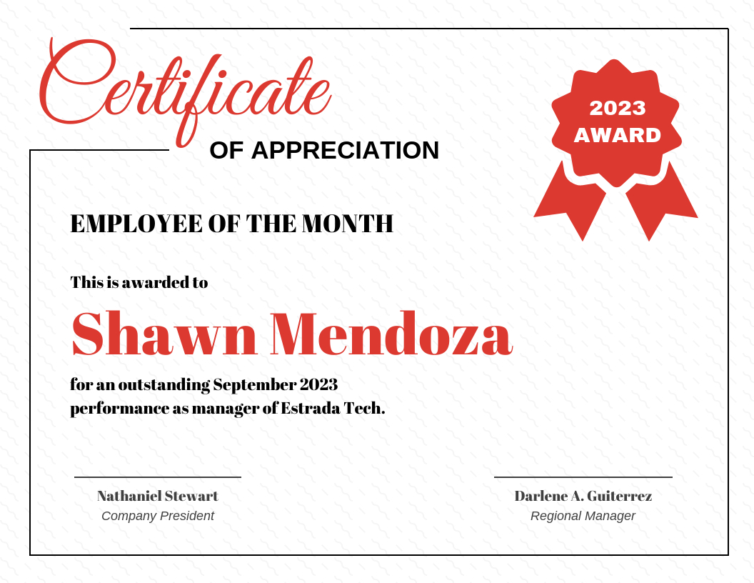 Red Corporate Certificate Of Recognition Template With Regard To Manager Of The Month Certificate Template