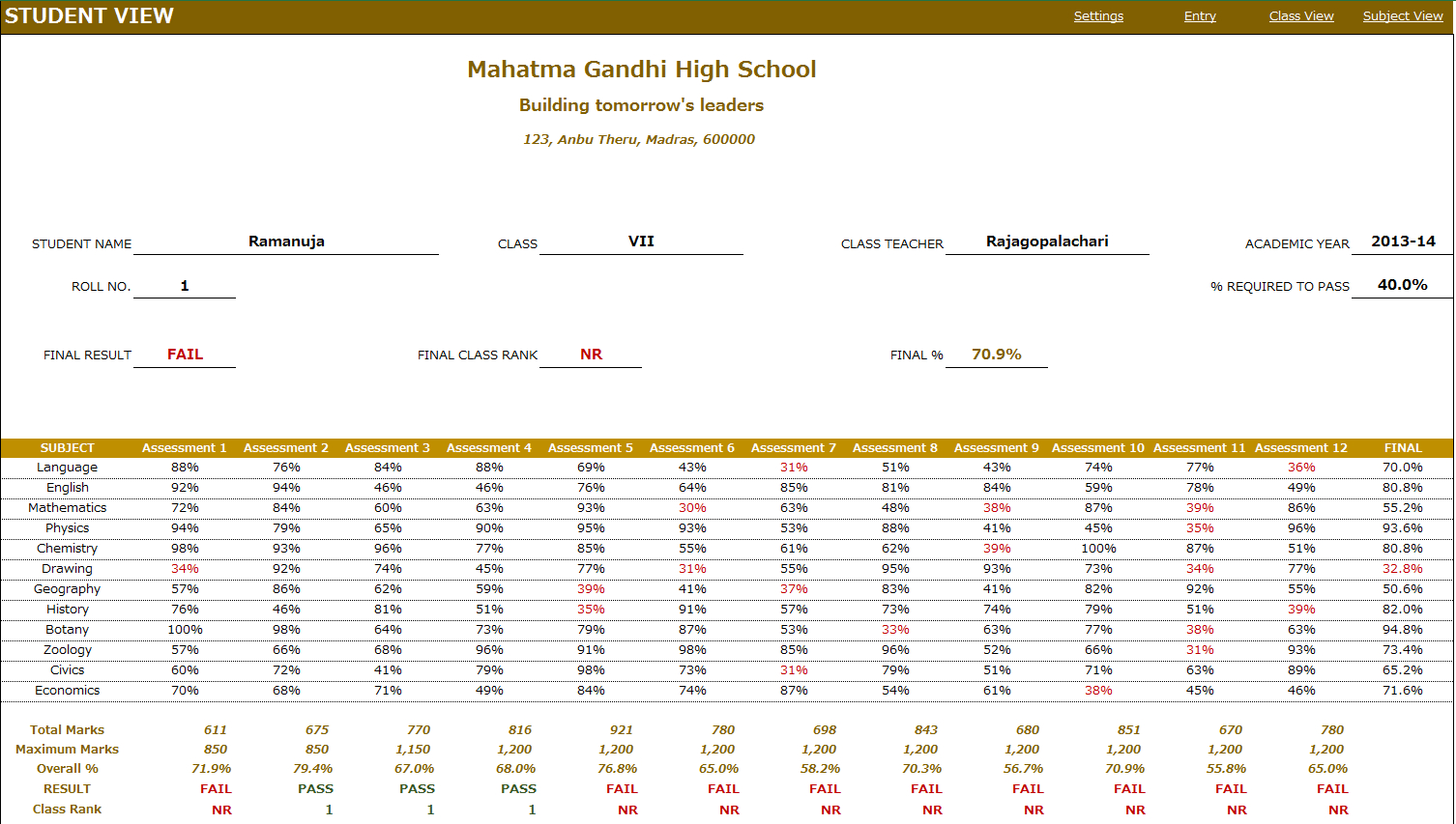 Report Card – Basic (Free Excel Template) Pertaining To Report Card Template Middle School