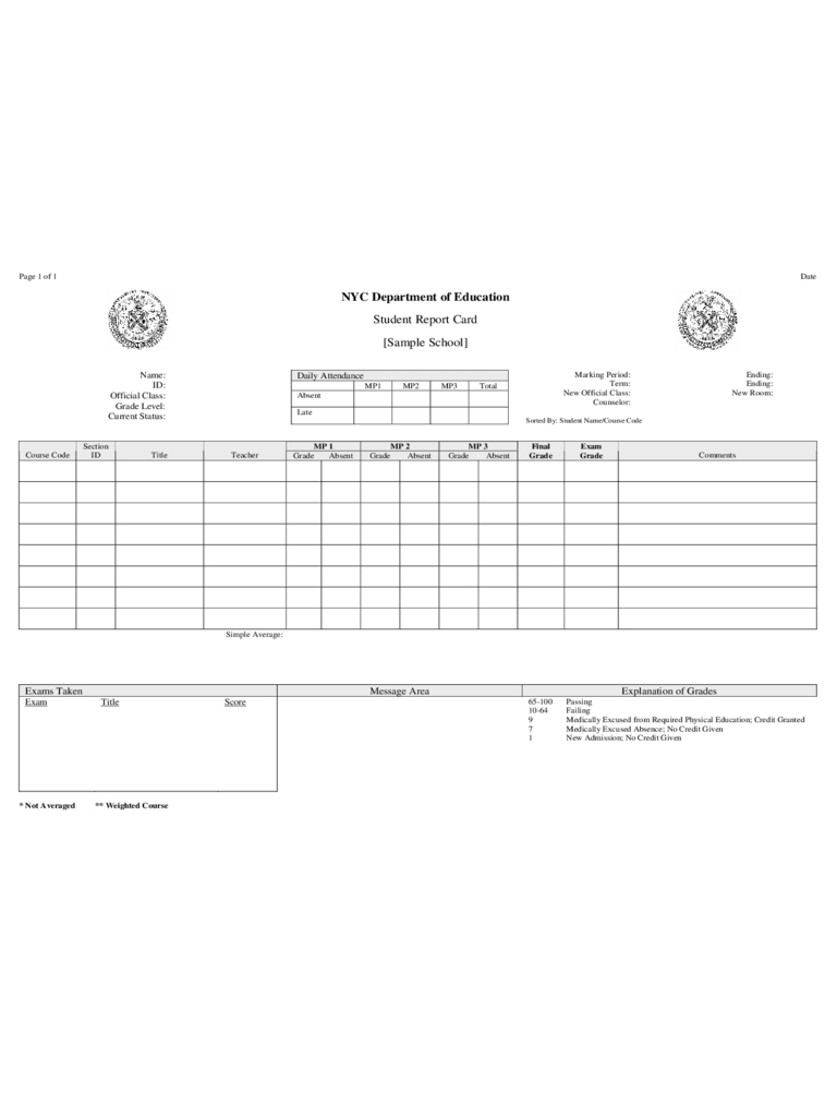 Report Card Template – 3 Free Templates In Pdf, Word, Excel For Blank Report Card Template