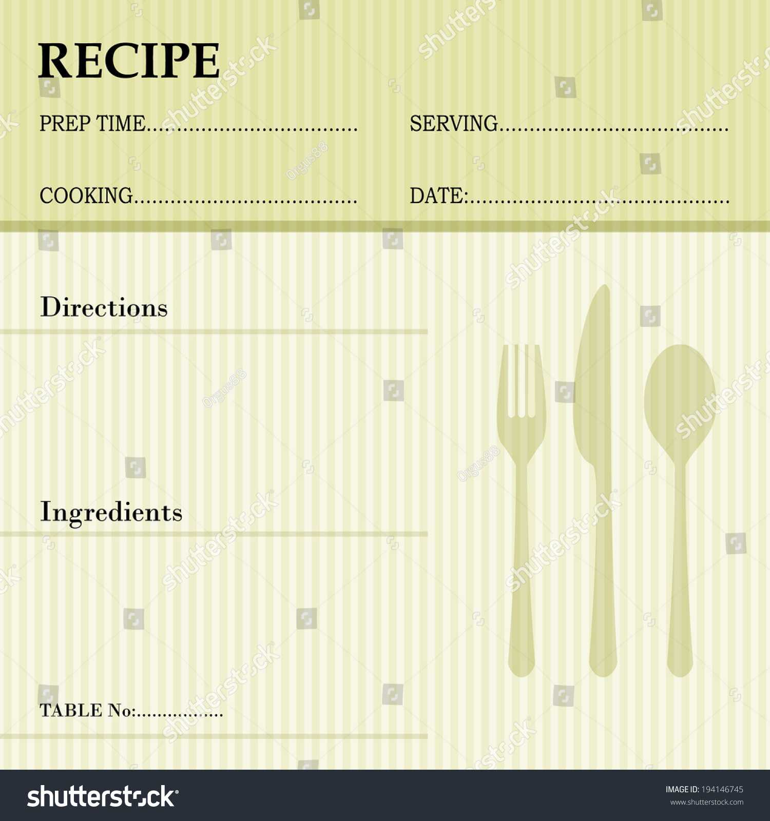 Restaurant Recipe Kitchen Note Template Menu Stock Vector Pertaining To Restaurant Recipe Card Template