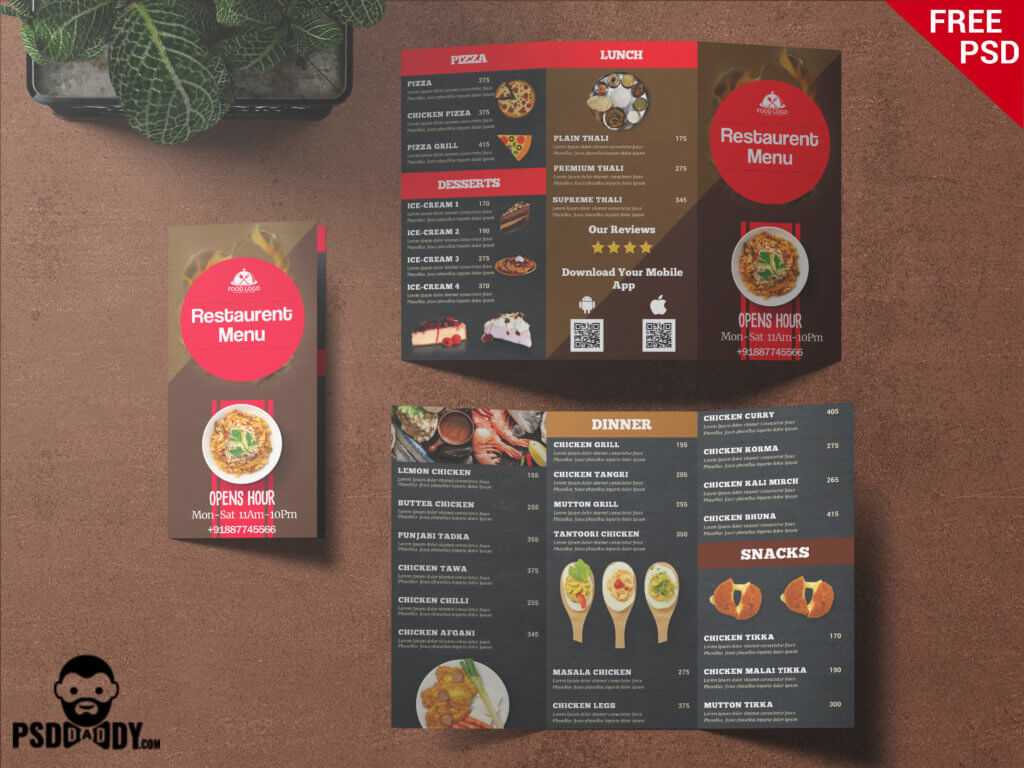 Restaurant Trifold Menu Card | Psddaddy With Tri Fold Tent Card Template