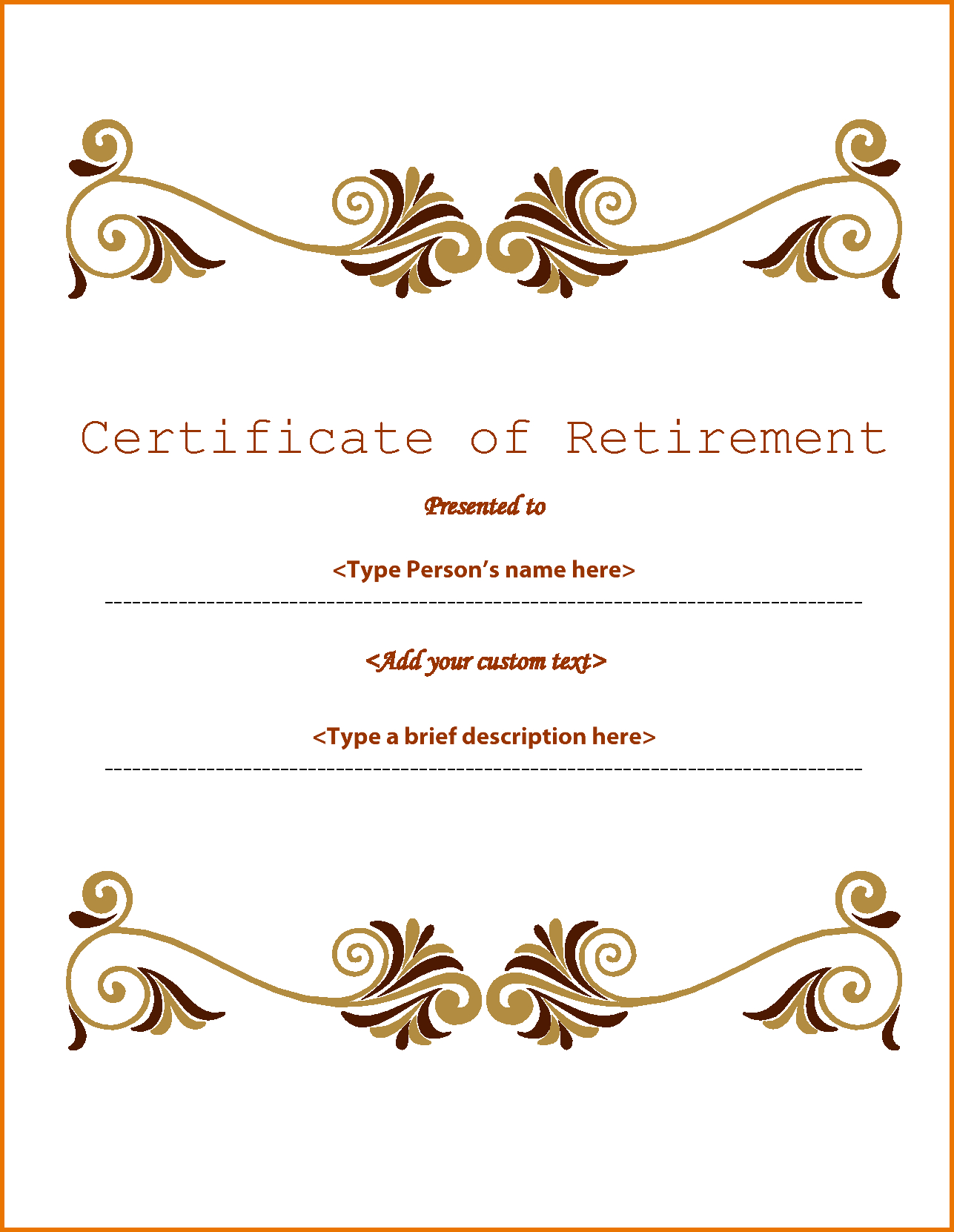 Retirement Certificate Template.65840807 | Scope Of Work Inside Retirement Certificate Template
