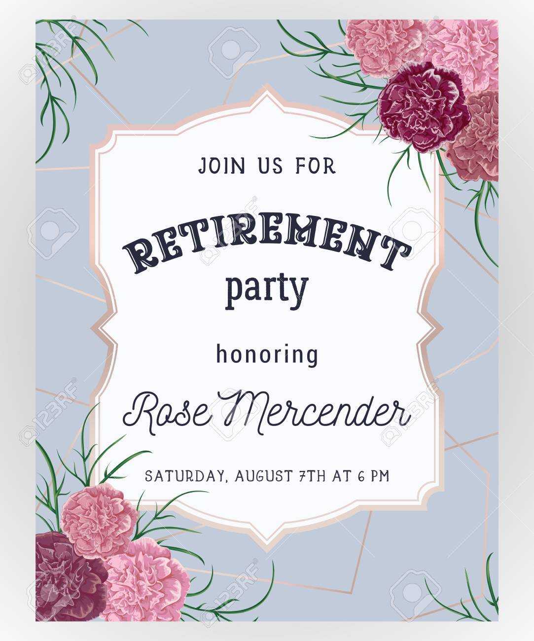 Retirement Party Invitation. Design Template With Rose Gold Polygonal.. Throughout Retirement Card Template