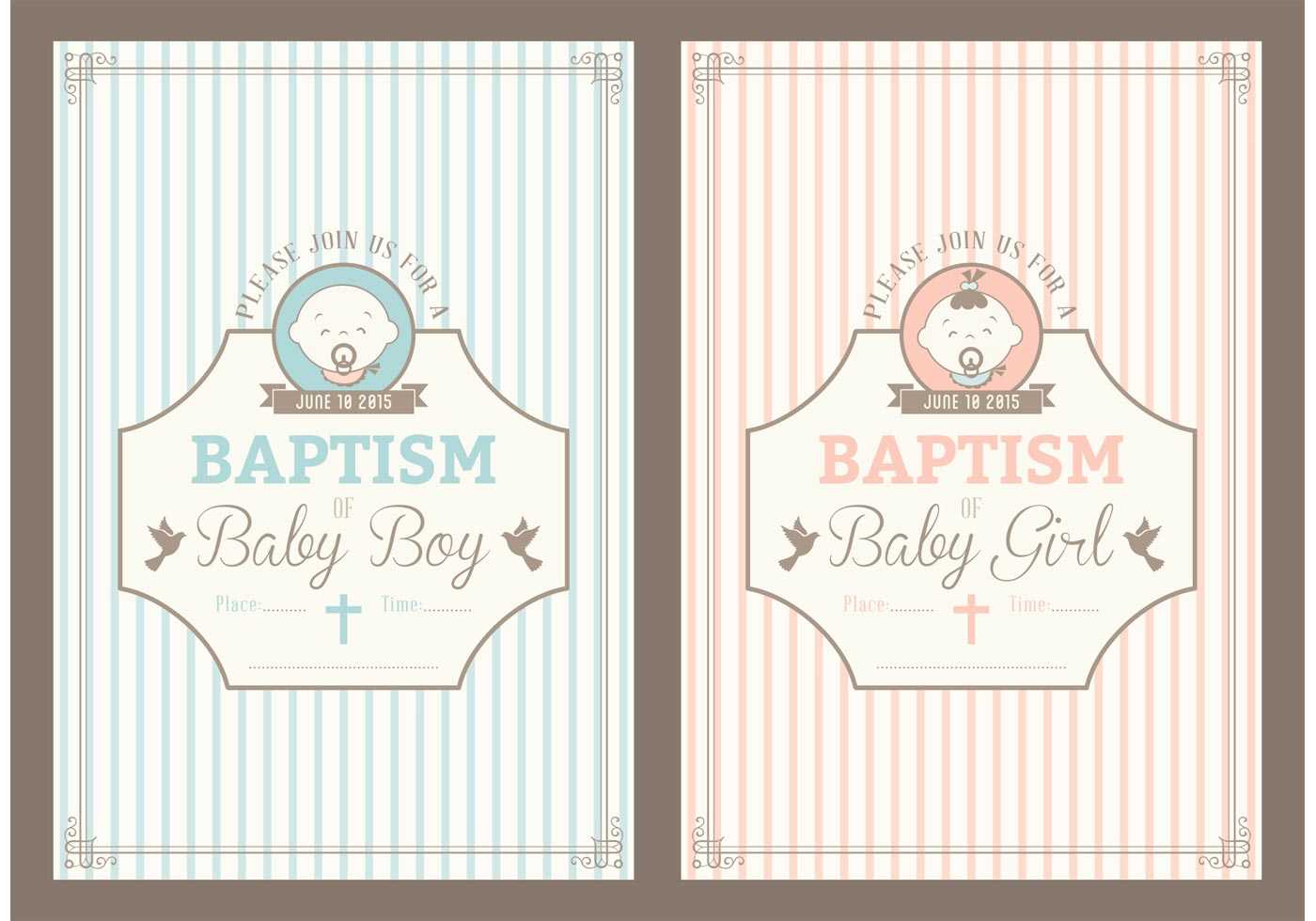 Retro Christening Invitation Vector Cards – Download Free For Free Christening Invitation Cards Templates