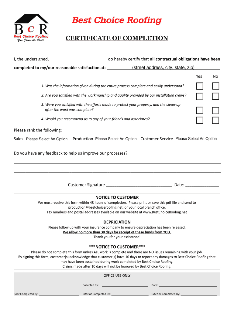 Roof Completion Form – Fill Online, Printable, Fillable With Roof Certification Template