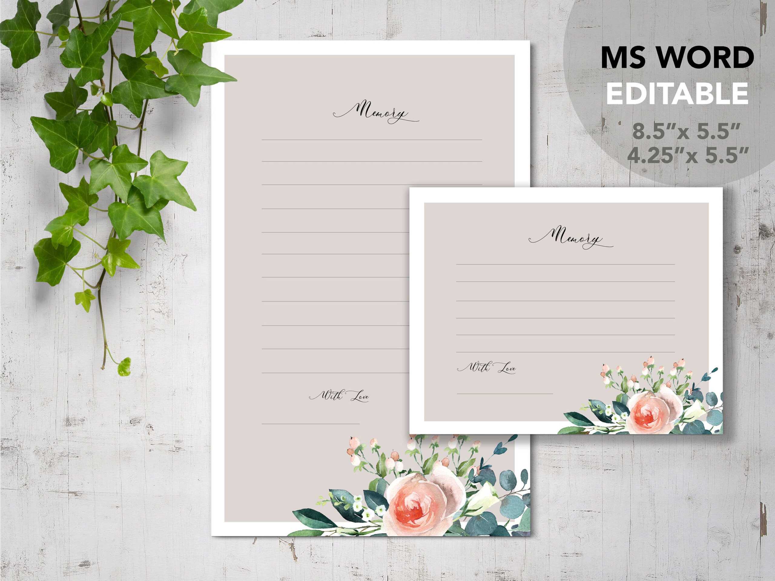 Rose Garden| Printable Funeral Share Memory Cards Template | Editable Ms  Word | Celebration Of Life Inside In Memory Cards Templates