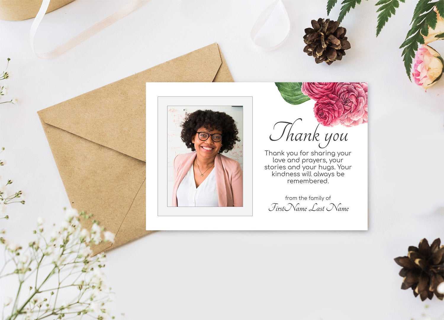Roses Funeral Thank You Cards. Printable Sympathy Thank You, Editable  Bereavement Thank You Card – Online Edit Digital Download Inside Sympathy Thank You Card Template