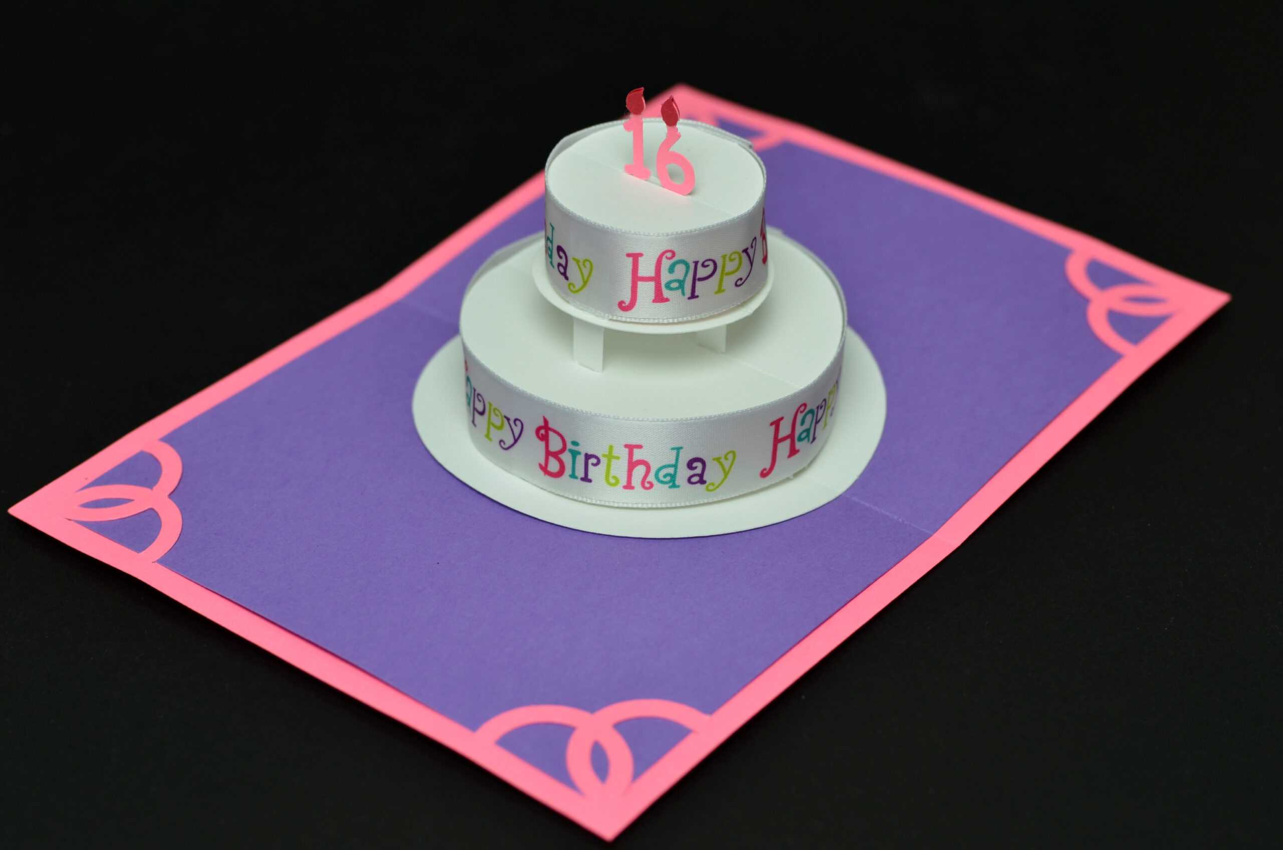 Round Birthday Cake Pop Up Card With "happy Birthday" Ribbon Intended For Happy Birthday Pop Up Card Free Template