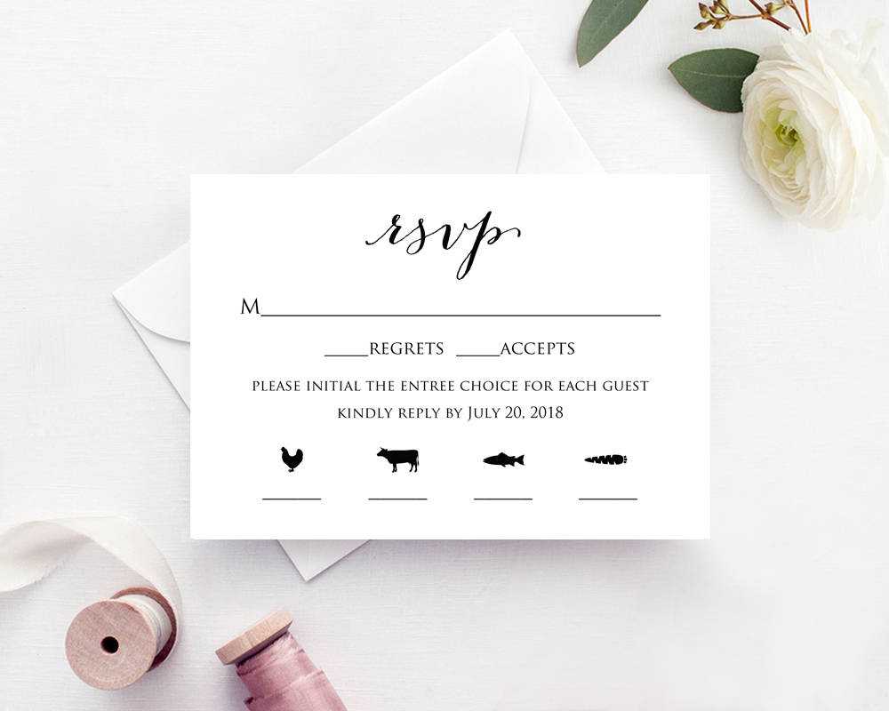 Rsvp Card With Meal Icons Templates Regarding Template For Rsvp Cards For Wedding