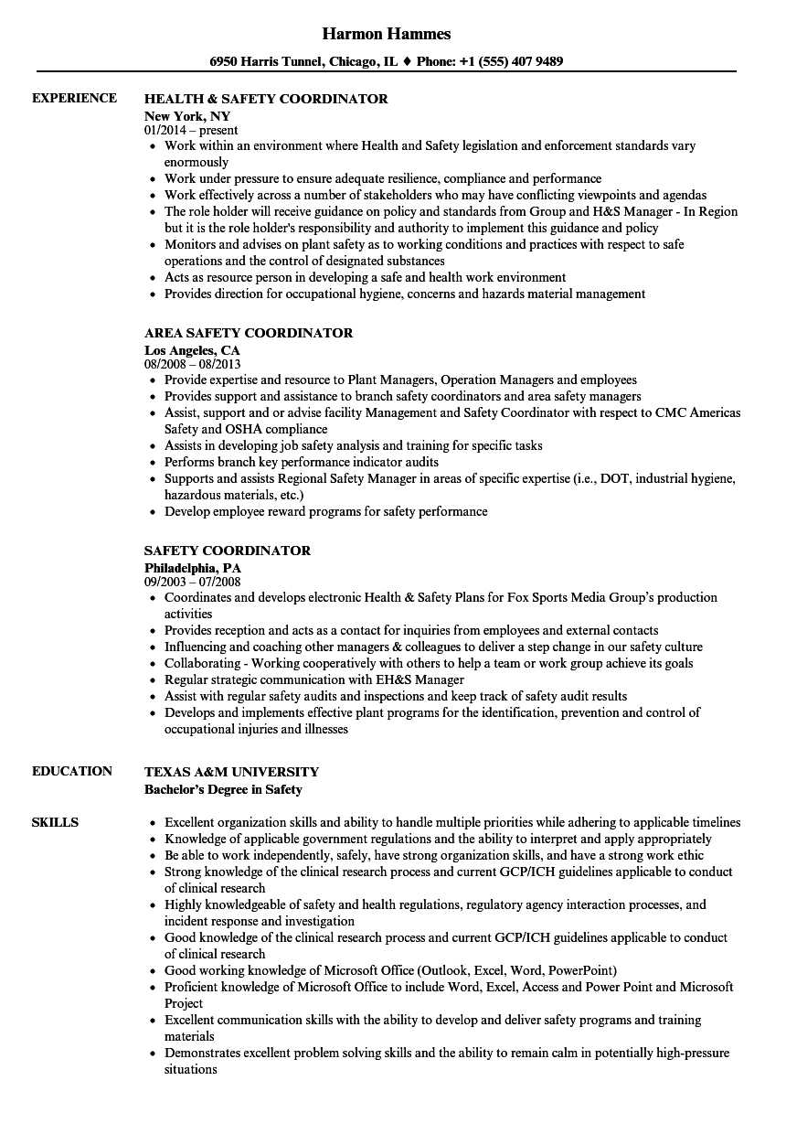 Safety Coordinator Resume Samples | Velvet Jobs With Regard To Osha 10 Card Template