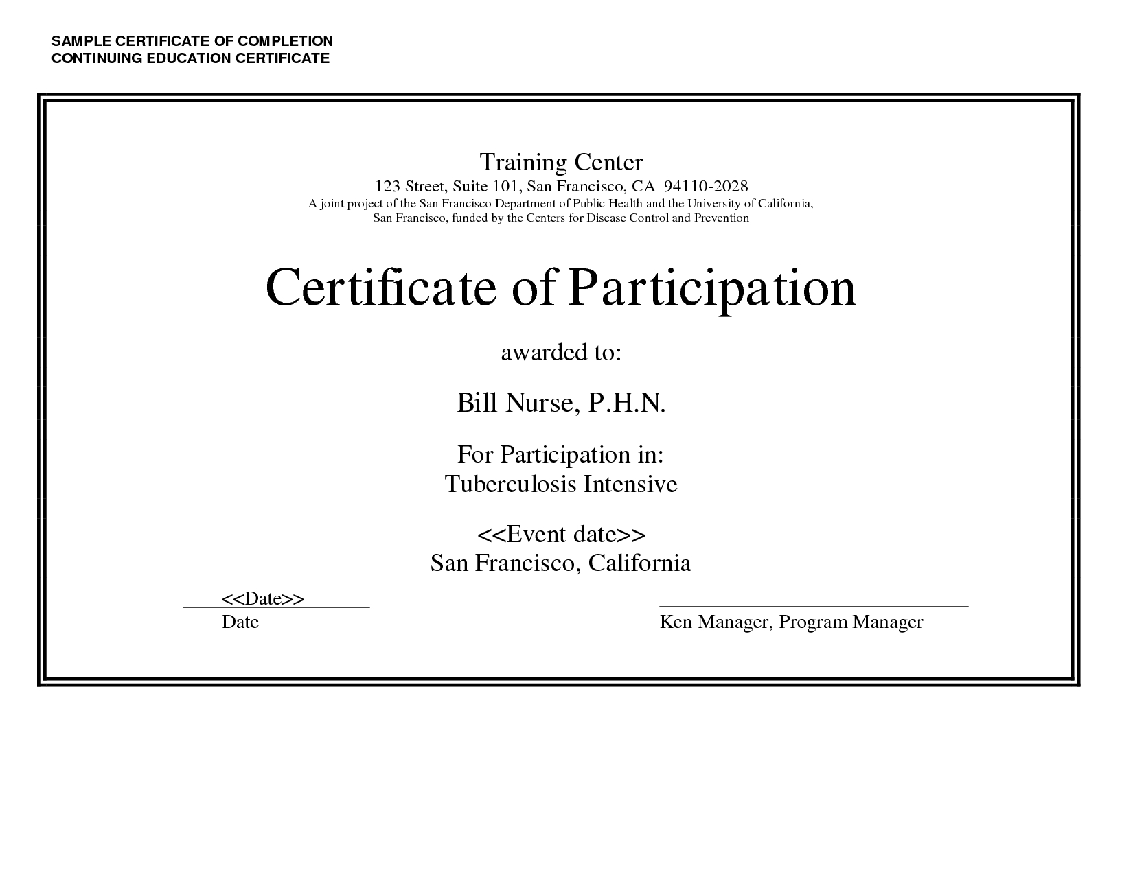 Sample Certificate Of Completion Continuing Education Throughout Ceu Certificate Template