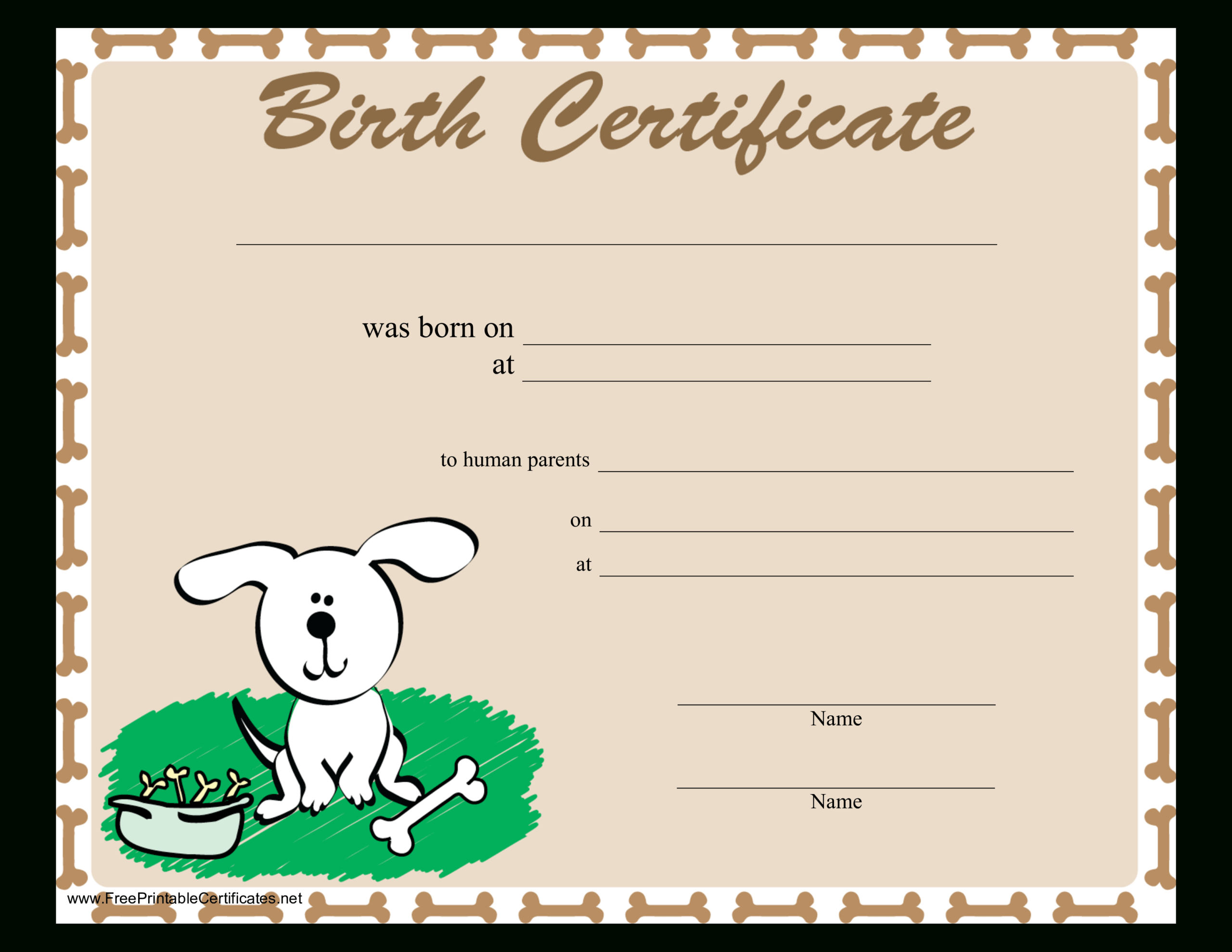 Sample Dog Birth Certificate | Templates At Within Service Dog Certificate Template