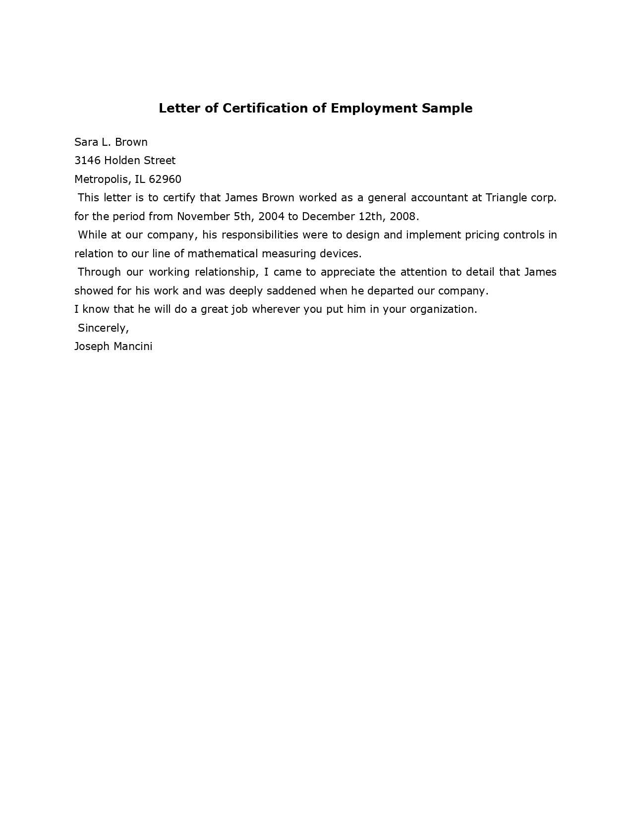Sample Employment Certificate From Employer – Google Docs For Template Of Certificate Of Employment