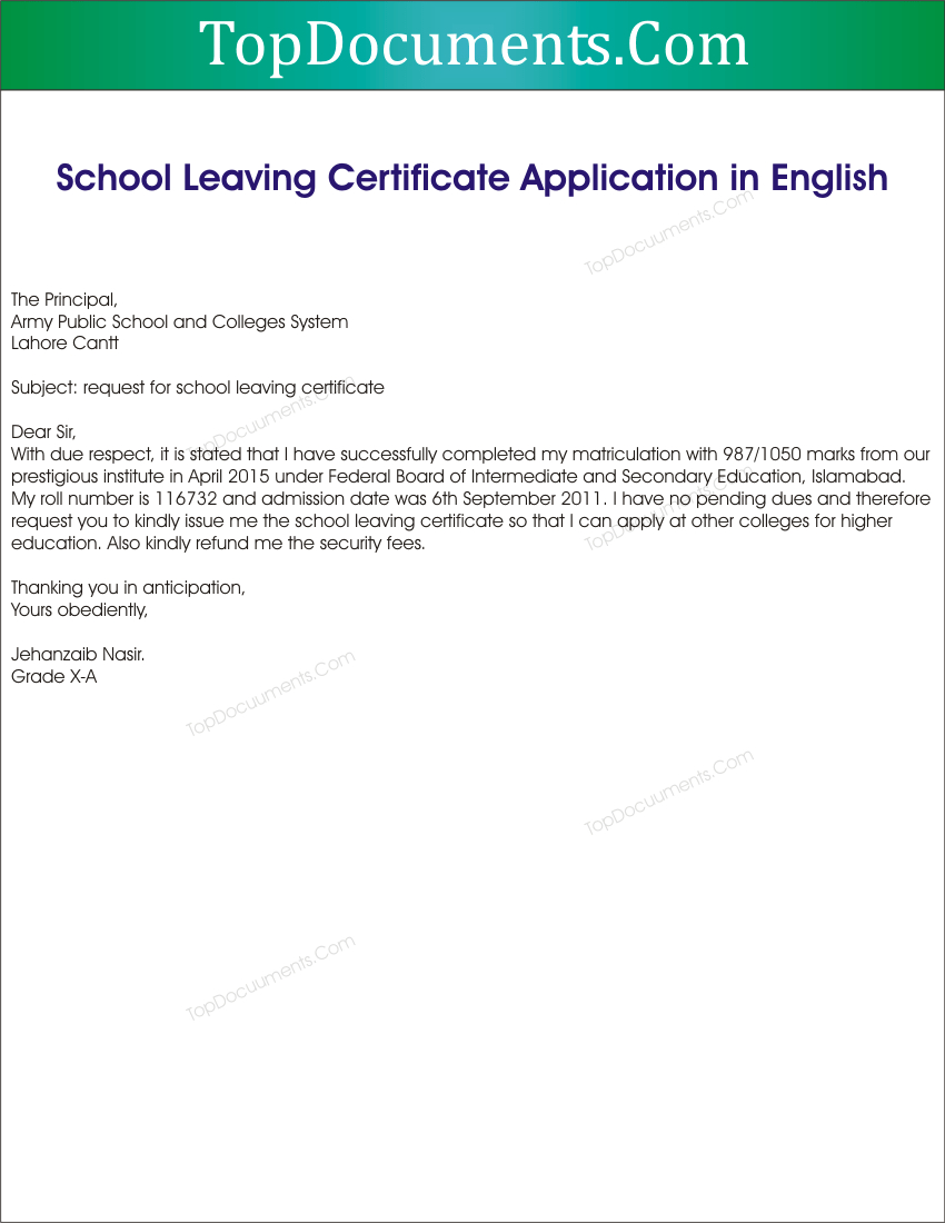 Sample For School Leaving Certificate Image Collections Within School Leaving Certificate Template