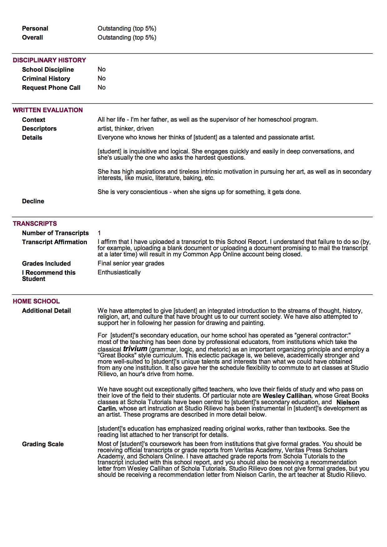 Sample School Report And Transcript (For Homeschoolers Inside Homeschool Report Card Template Middle School