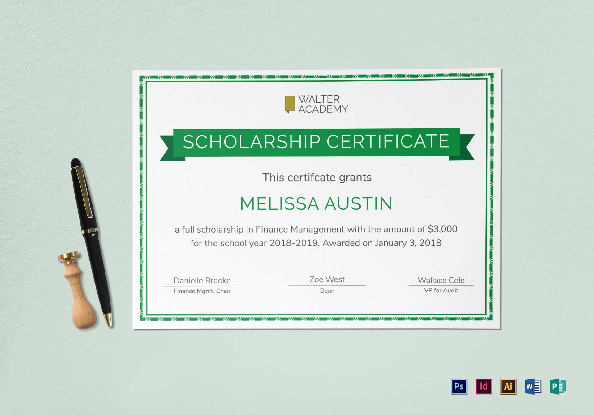 Scholarship Certificate Template In Indesign Certificate Template