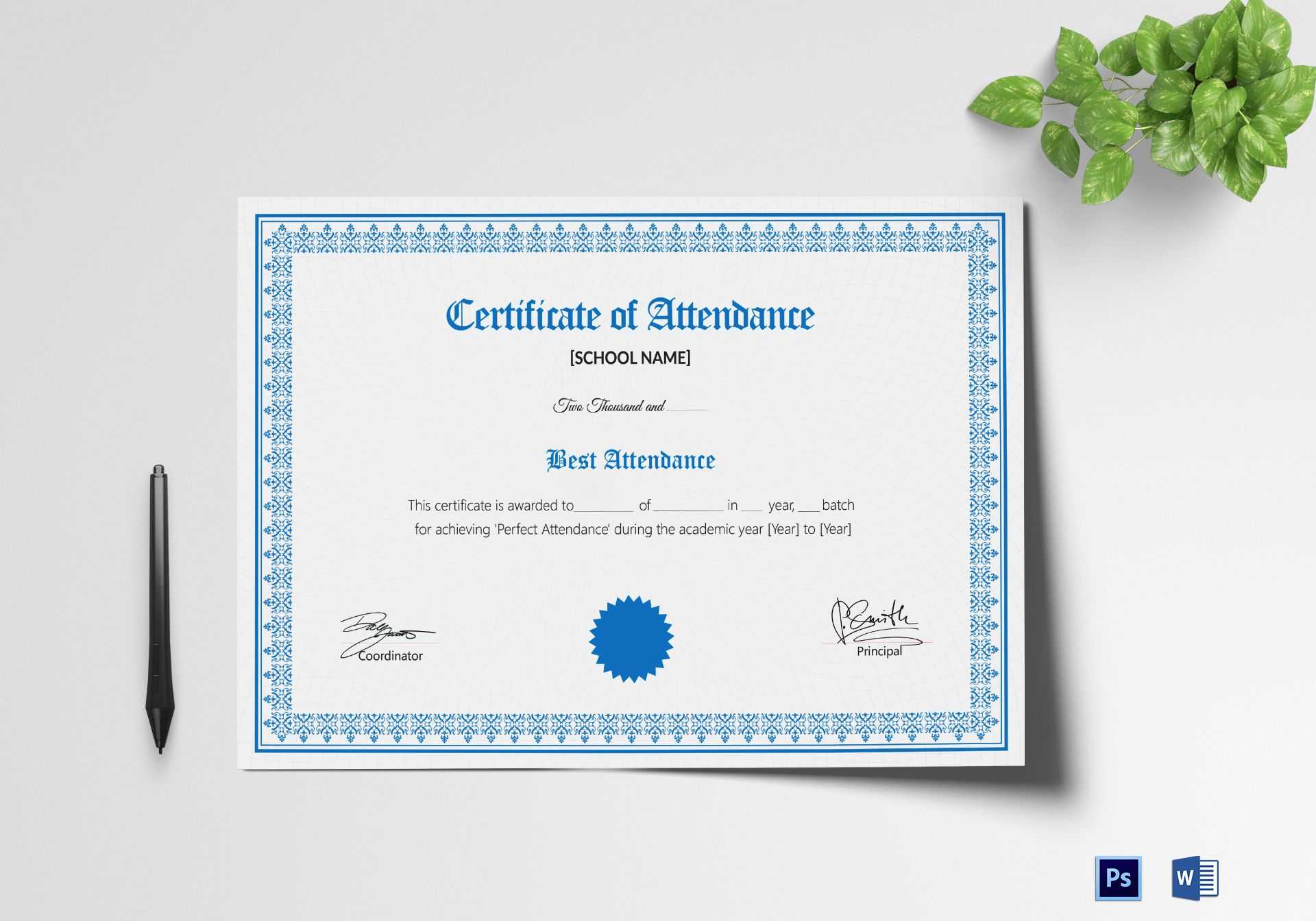 School Attendance Certificate Template Within Perfect Attendance Certificate Template