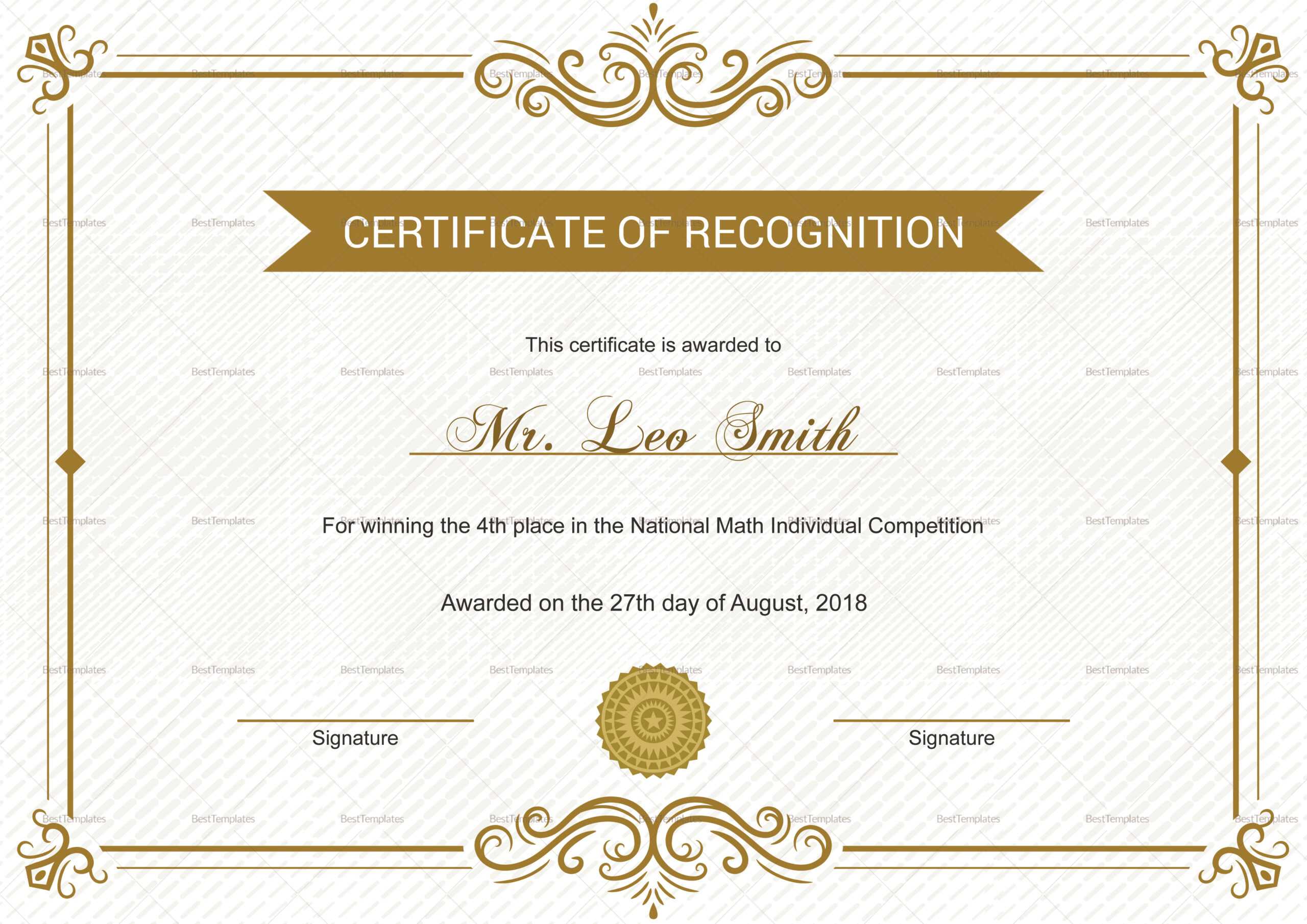 School Recognition Certificate Template With Regard To Certificate Templates For School