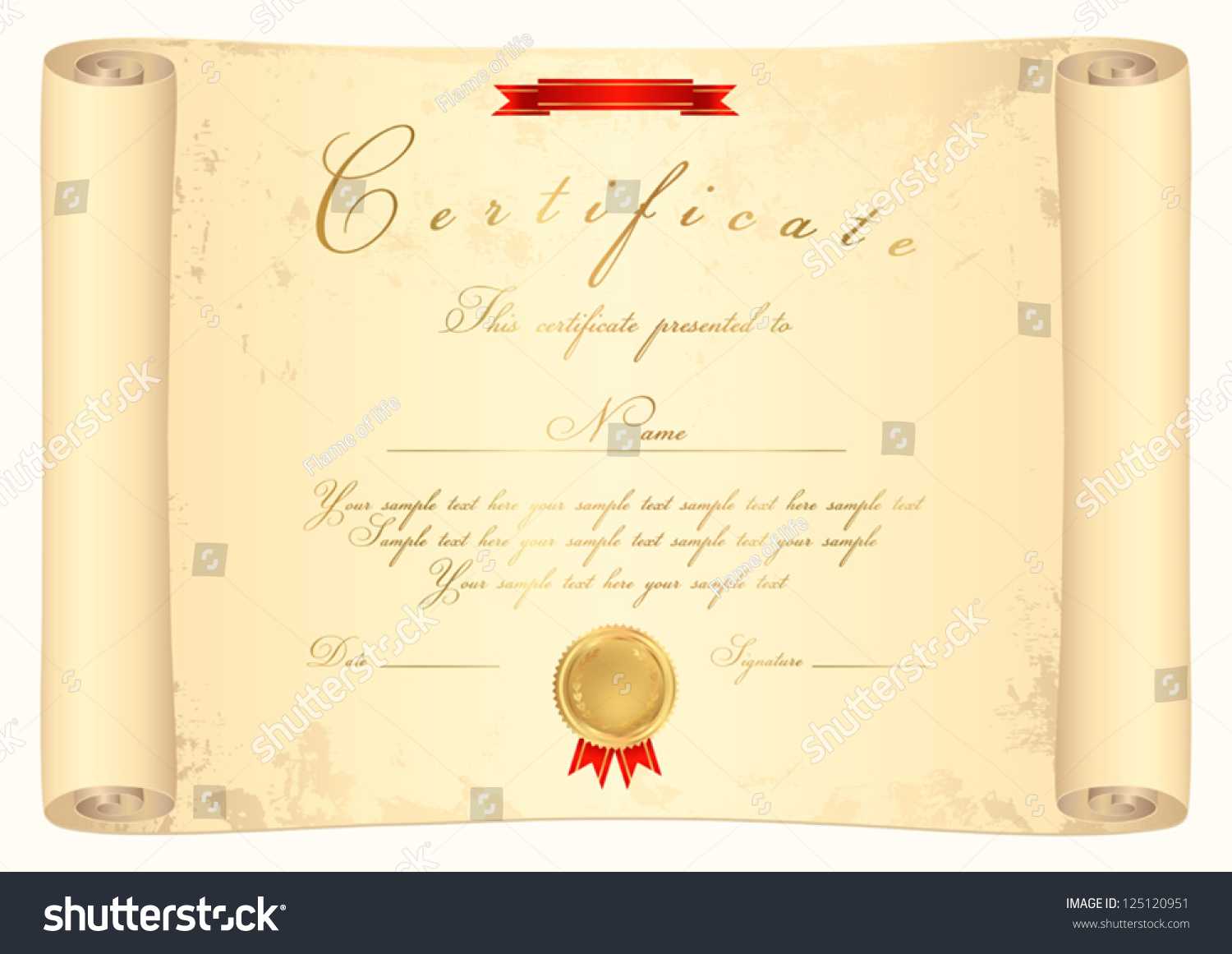 Scroll Certificate Completion Template Parchment Paper Stock Throughout Scroll Certificate Templates