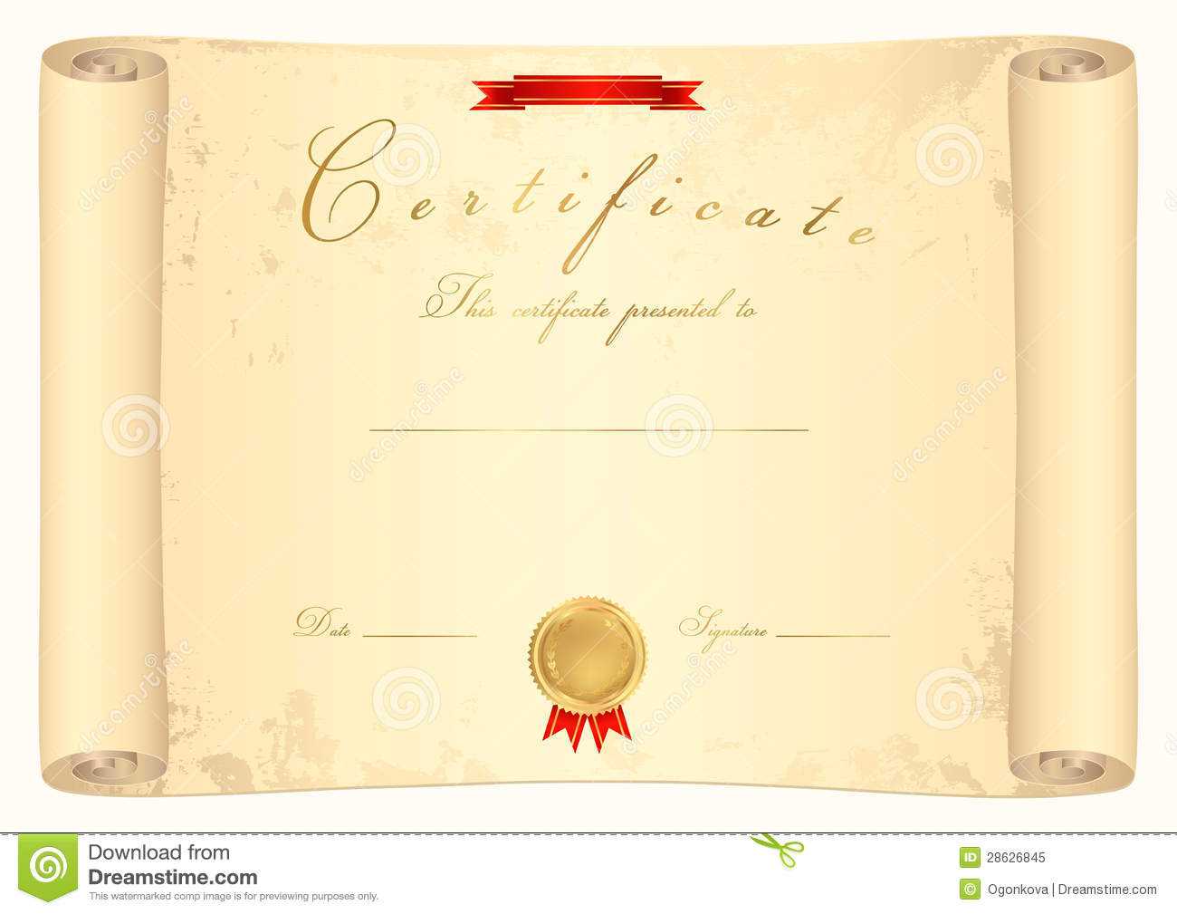 Scroll Certificate Stock Vector. Illustration Of Frame With Certificate Scroll Template