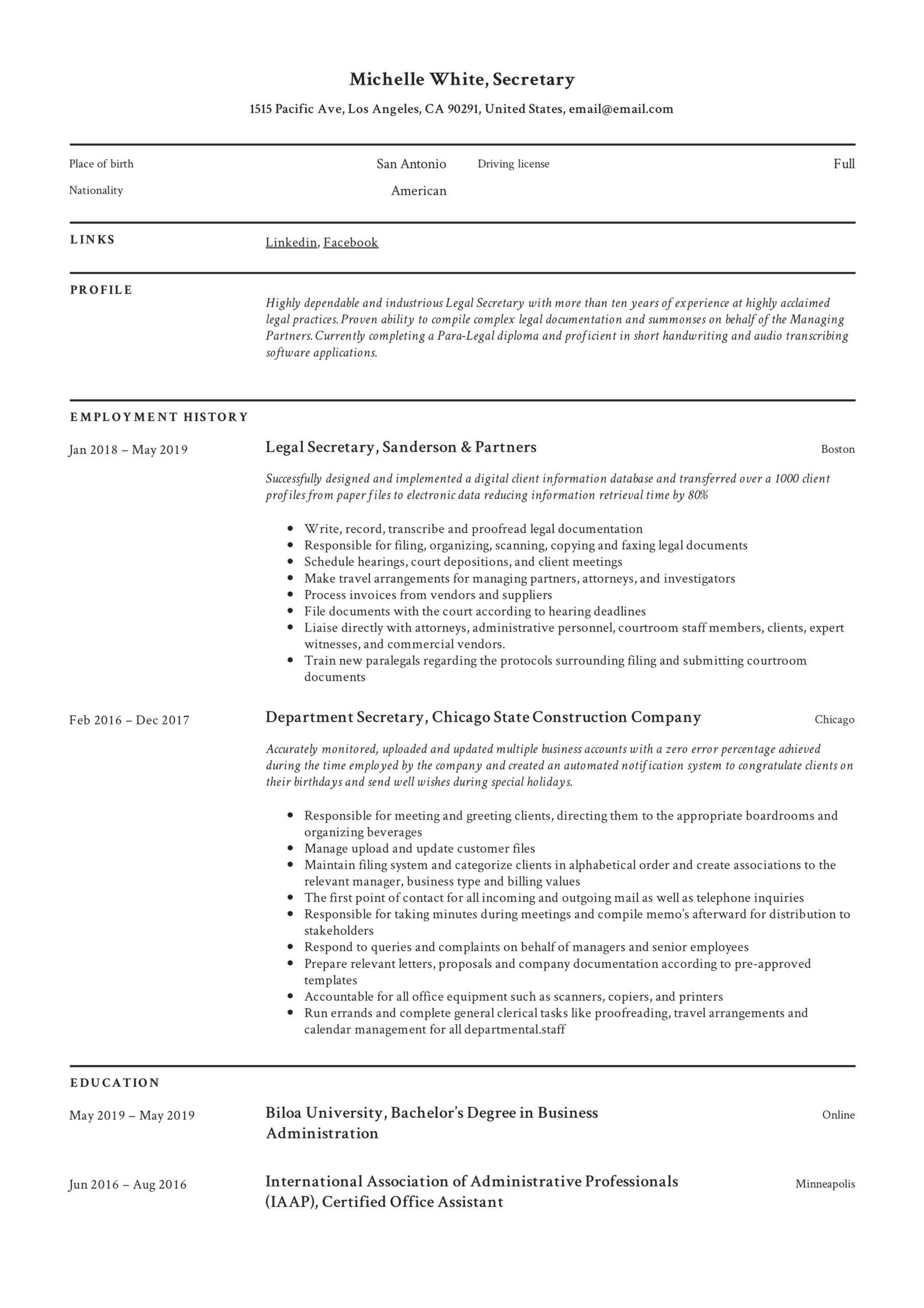 Secretary Resume & Writing Guide | +12 Template Samples | Pdf | Pertaining To Corporate Secretary Certificate Template