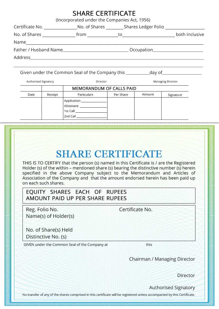 Share Certificate – Indiafilings Inside Template For Share Certificate