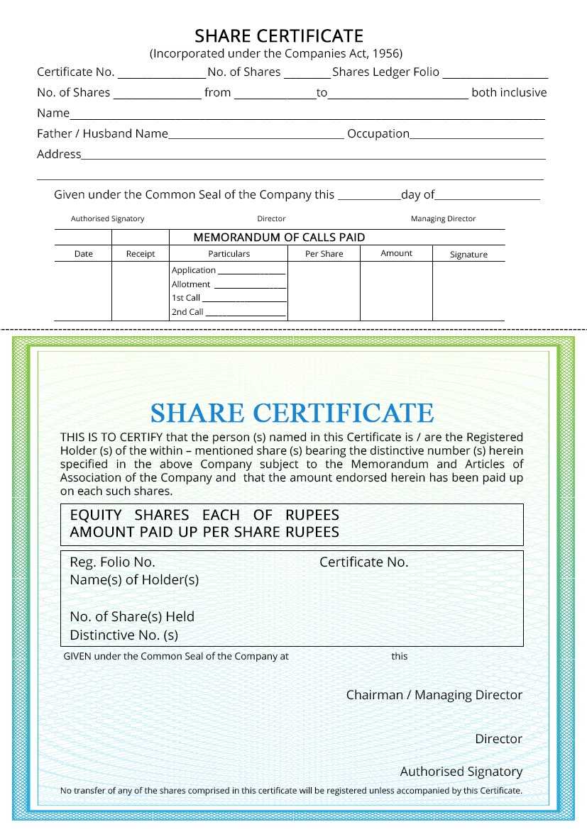 Share Certificate – Indiafilings With Regard To Template Of Share Certificate