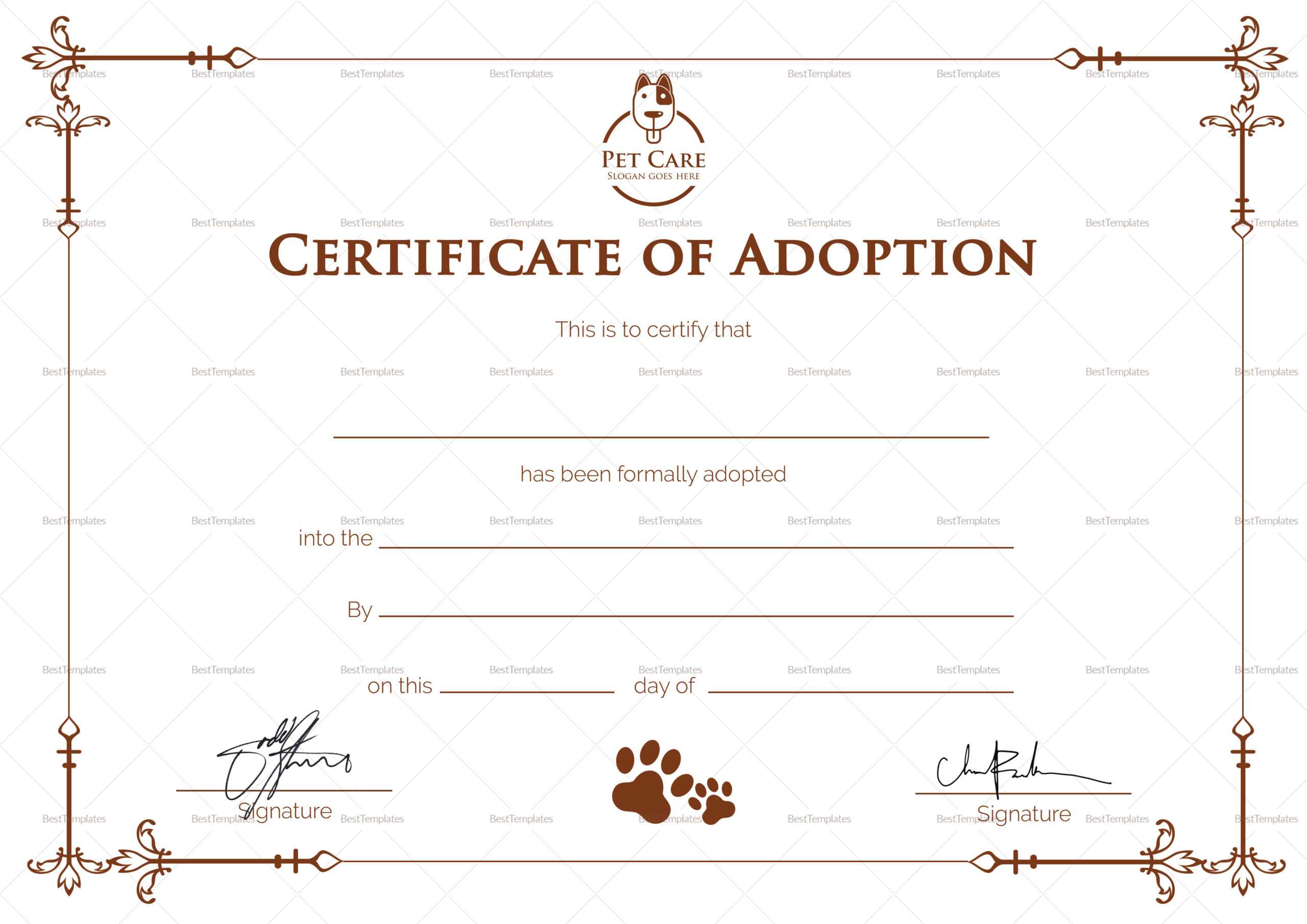 Simple Adoption Certificate Template Inside Pet Adoption Certificate Template
