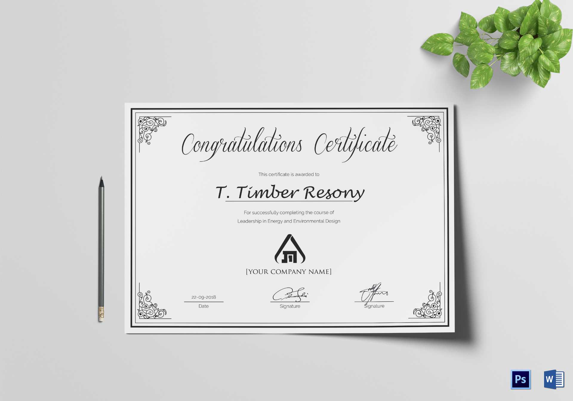 Simple Congratulation Certificate Template For Congratulations Certificate Word Template