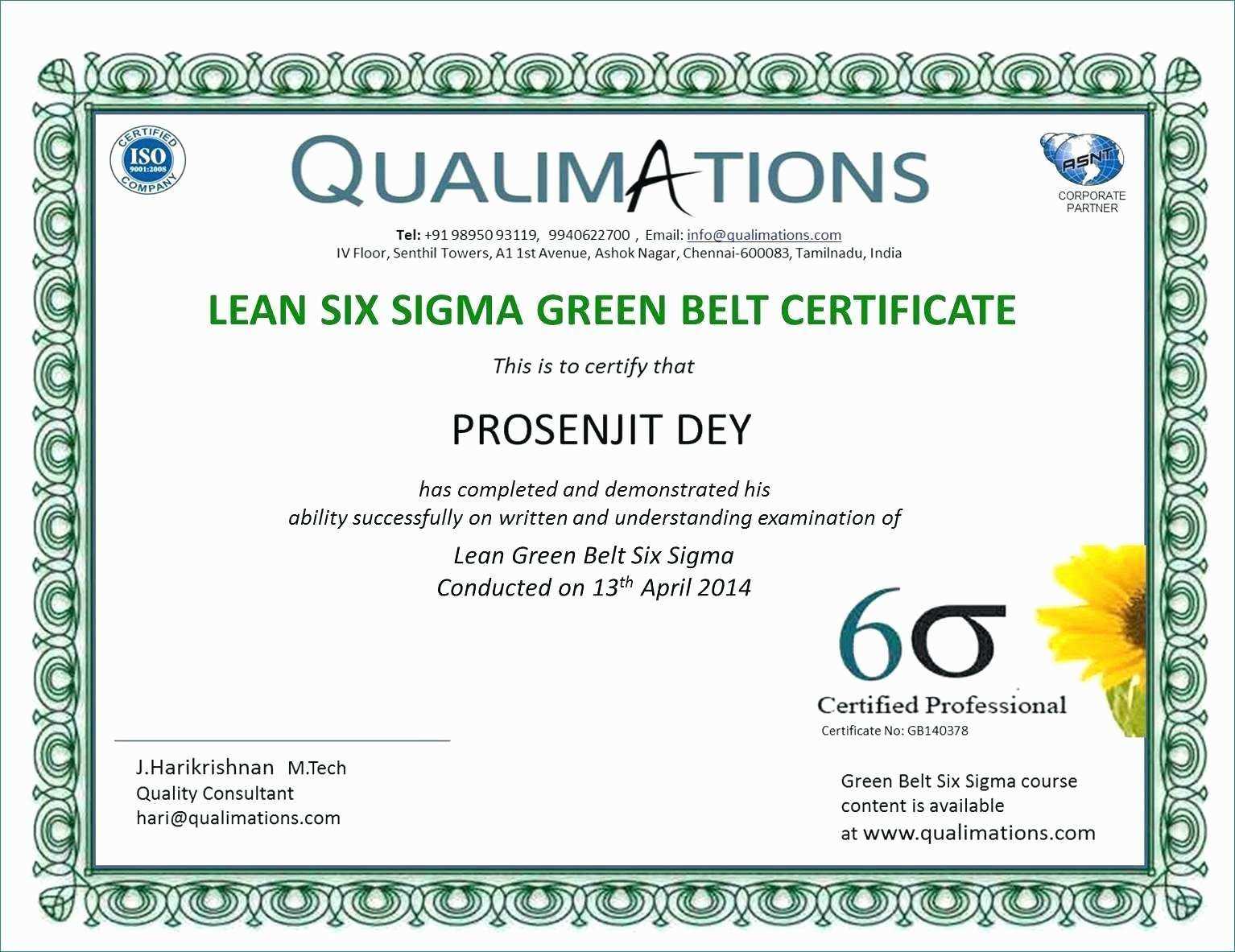 Six Sigma Black Belt Certificate Template - Carlynstudio Throughout Green Belt Certificate Template