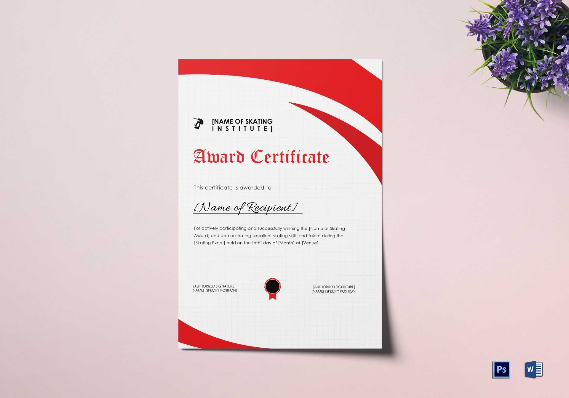 Skating Award Certificate Template Throughout Award Certificate Design Template