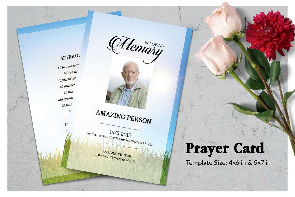Sky And Grass Funeral Prayer Card Template With Memorial Card Template Word