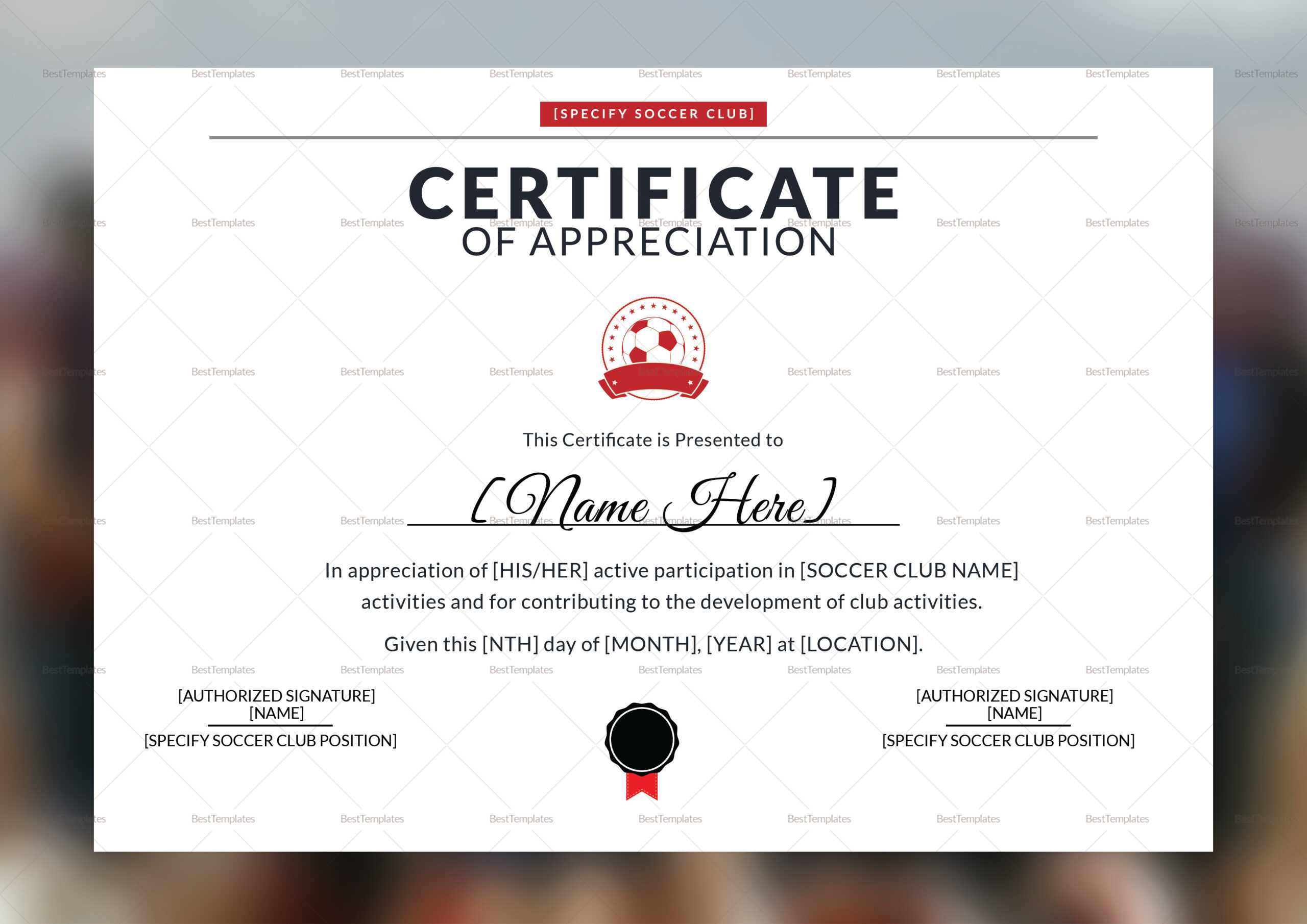 Soccer Appreciation Certificate Template In Soccer Certificate Template