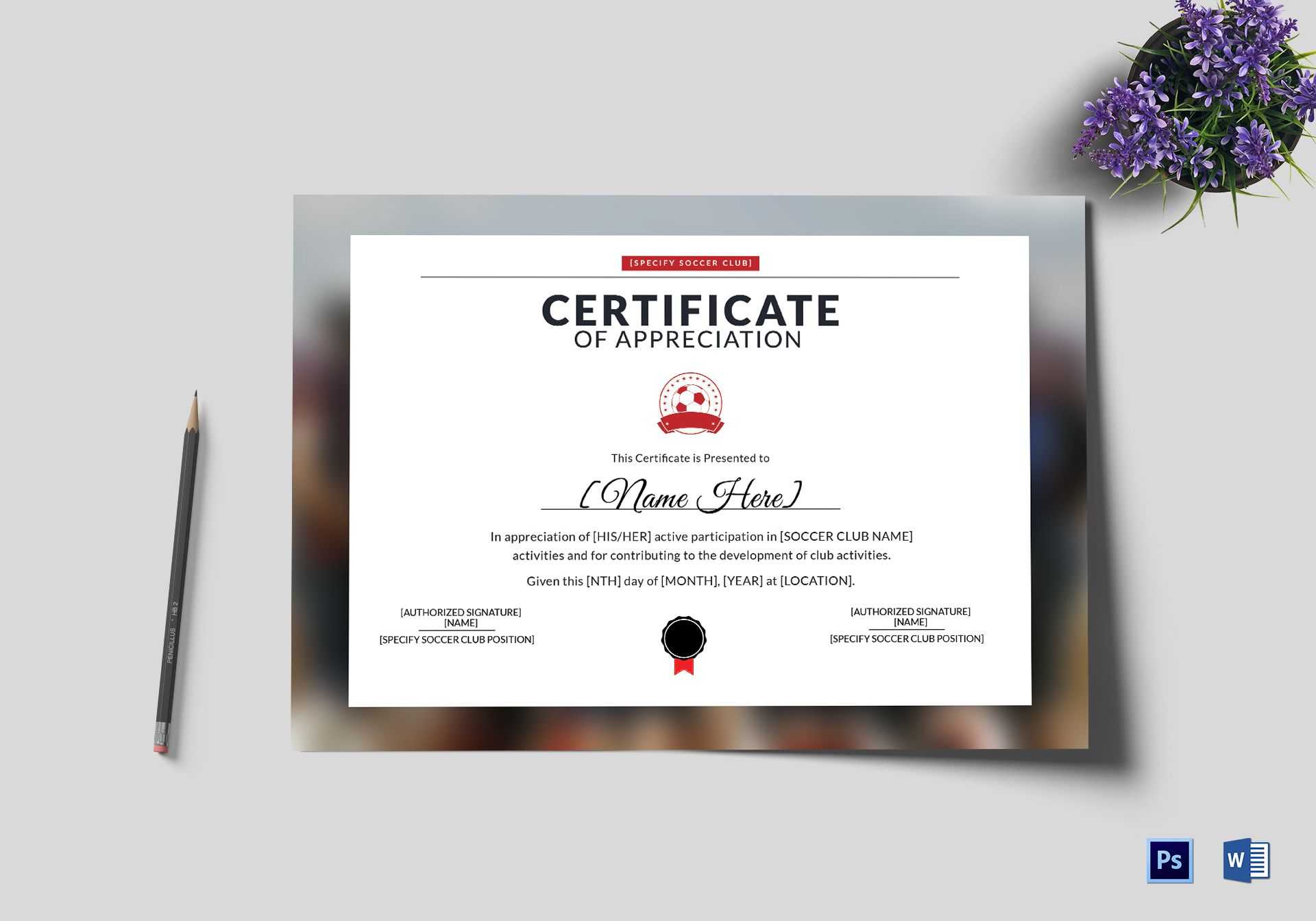 Soccer Appreciation Certificate Template Throughout Soccer Certificate Templates For Word