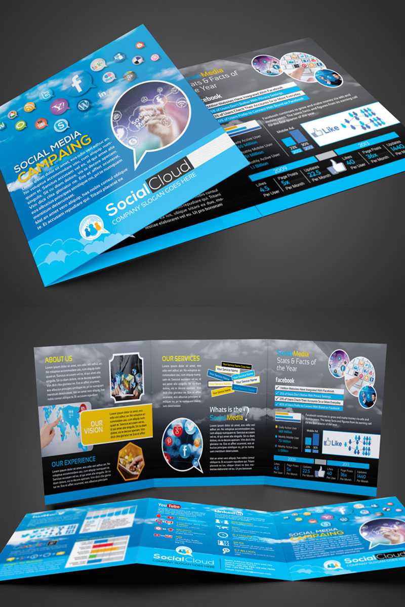 Social Media Tri Fold Brochure Corporate Identity Template Pertaining To Social Media Brochure Template