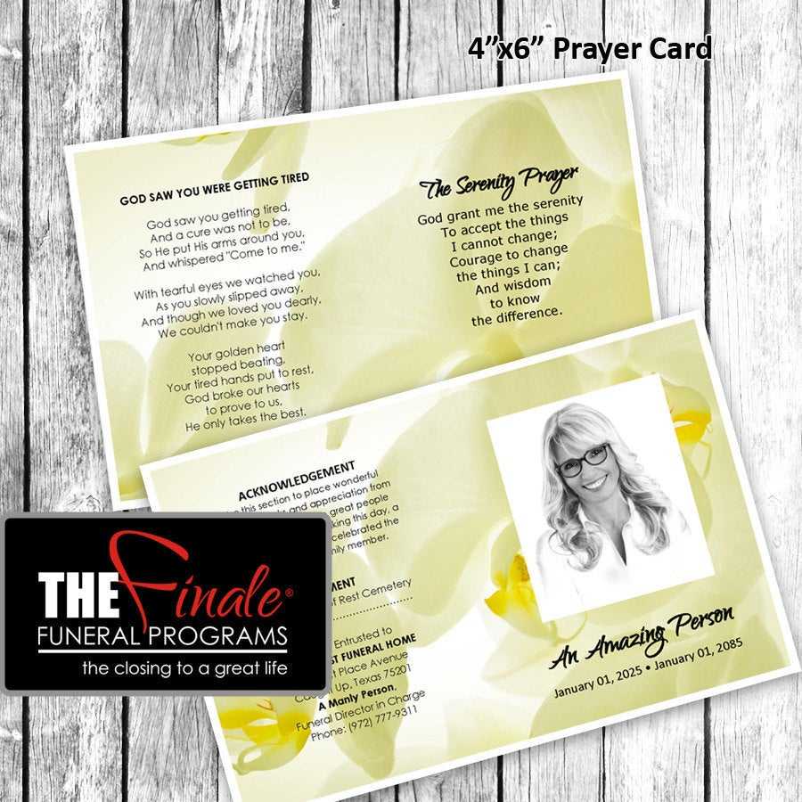 Soft Yellow Glowing Orchids Prayer Card  (Matching Inside Prayer Card Template For Word