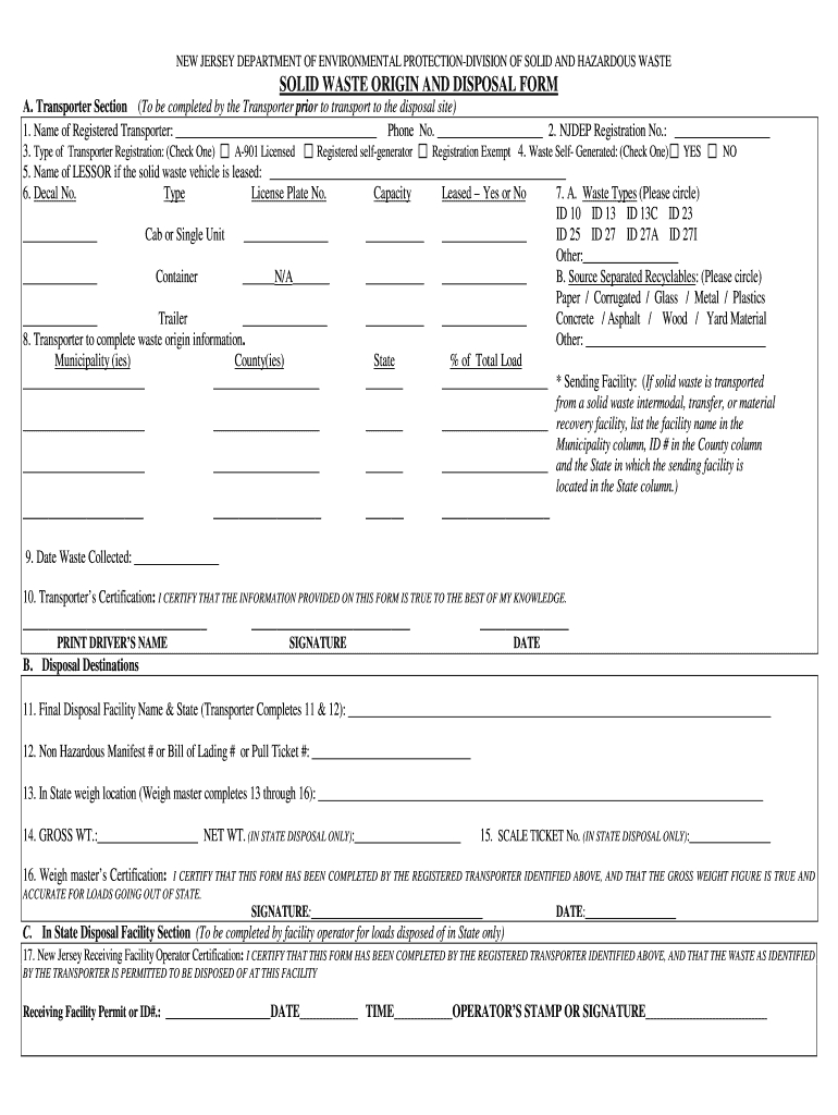 Solid Waste Origin And Disposal Form Nj – Fill Online Throughout Certificate Of Disposal Template