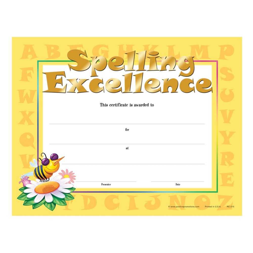 Spelling Excellence Gold Foil Stamped Certificates Inside Spelling Bee Award Certificate Template