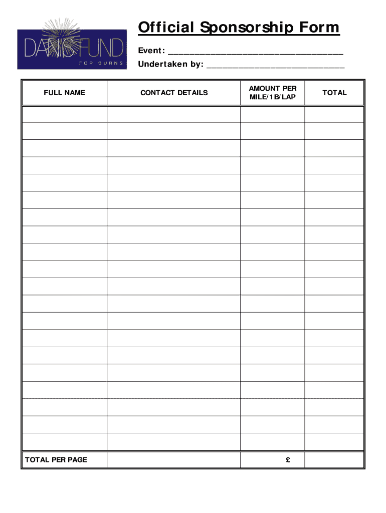 Sponsor Form Templates - Fill Online, Printable, Fillable Regarding Sponsor Card Template