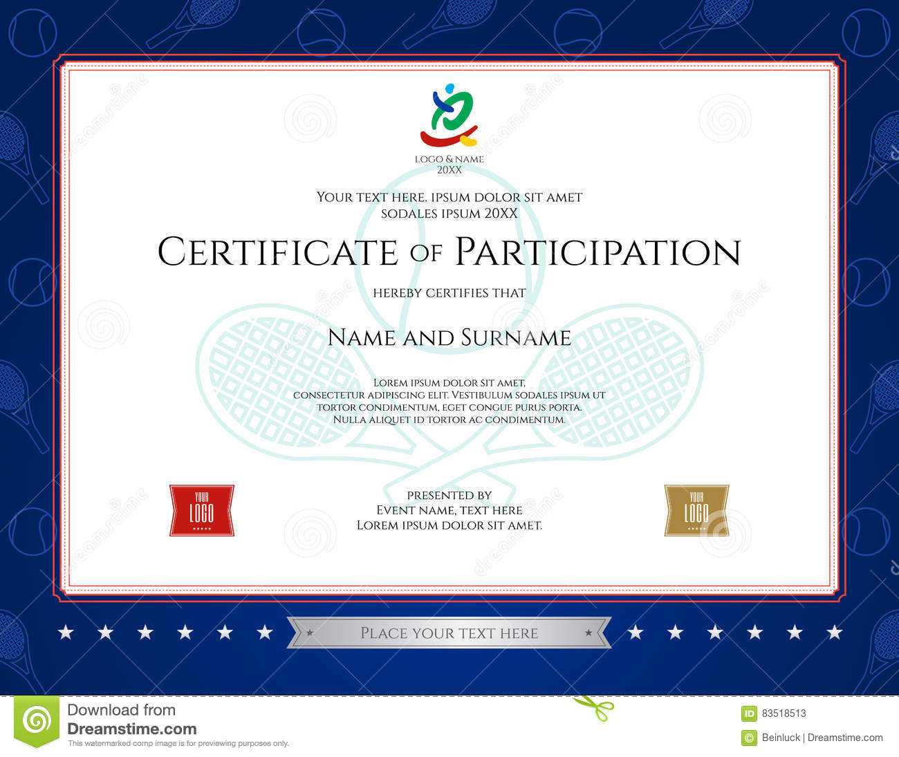 Sport Theme Certification Of Participation Template Stock With Tennis Gift Certificate Template