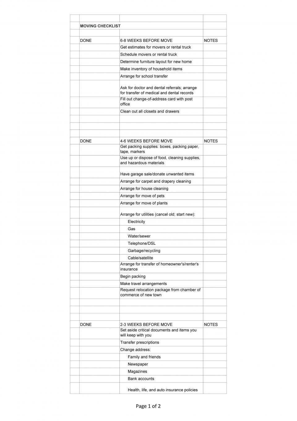 Spreadsheet Moving House Checklist Free Printable Download With Moving House Cards Template Free